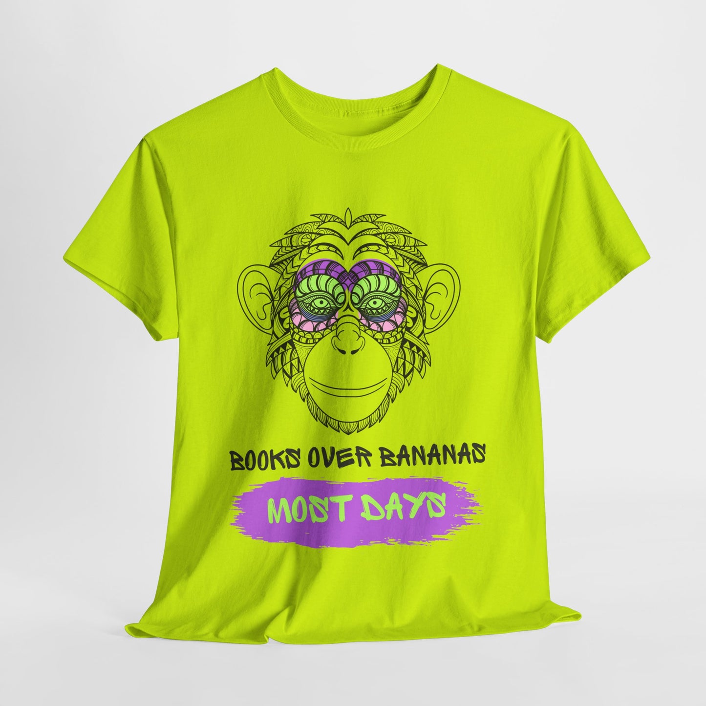 Teen/Adult Unisex – Books Over Bananas (Most Days) Tee – Funny Gift for Readers with a Wild Side