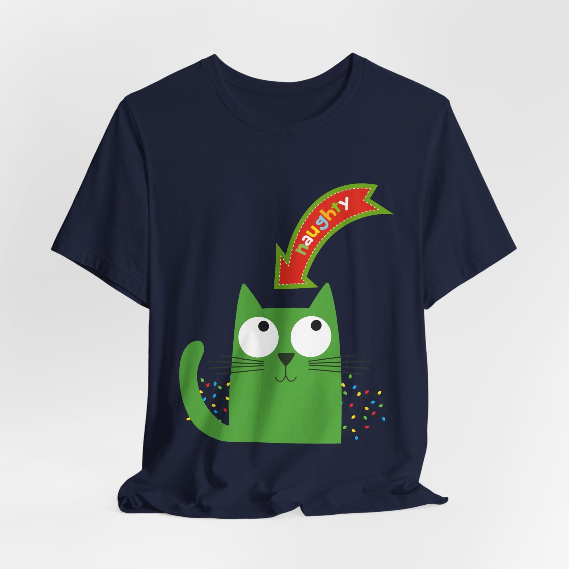 Teen/Adult Unisex Naughty Cat T-Shirt â€“ Festive Mischief Holiday Design Printify
