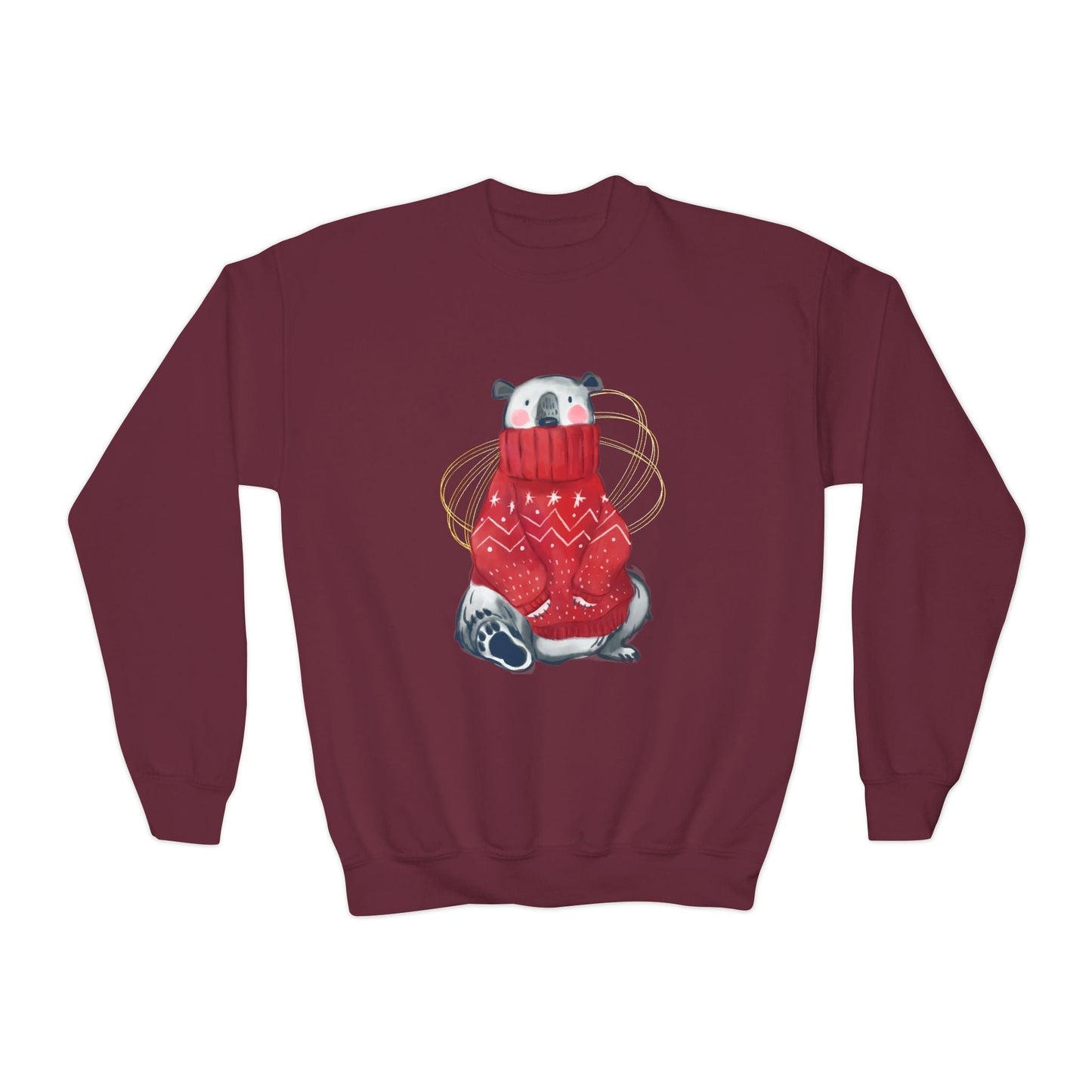 Youth Cozy Sweater Wearing Polar Bear Sweatshirt â€“ Winter Holiday Design Printify