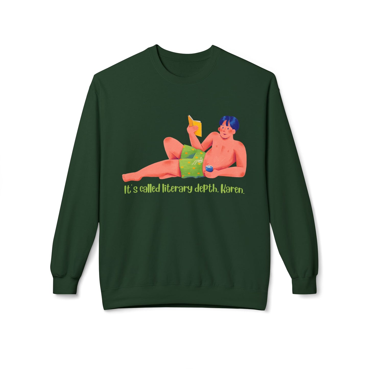Teen/Adult Unisex Literary Depth Sweatshirt – Funny Bookish Humor Crewneck (“It’s called literary depth, Karen.”)