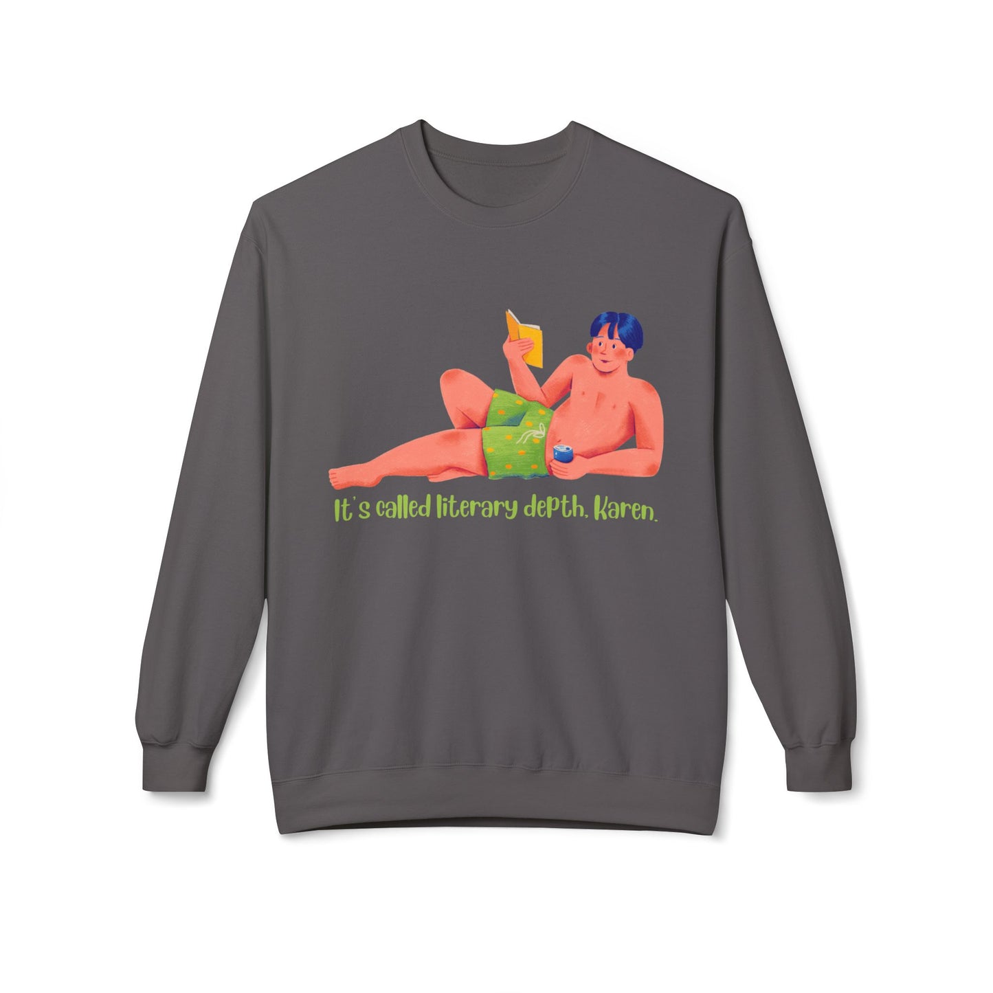 Teen/Adult Unisex Literary Depth Sweatshirt – Funny Bookish Humor Crewneck (“It’s called literary depth, Karen.”)