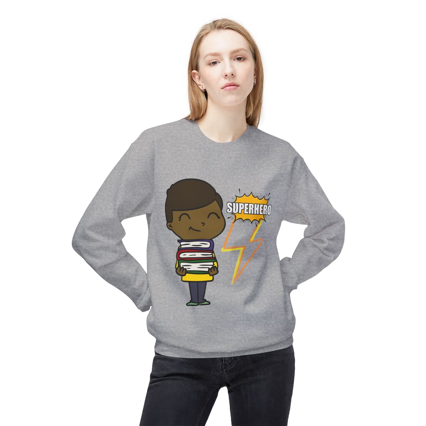 Teen/Adult Unisex Books Give Me Power Crewneck Superhero Reader Sweatshirt