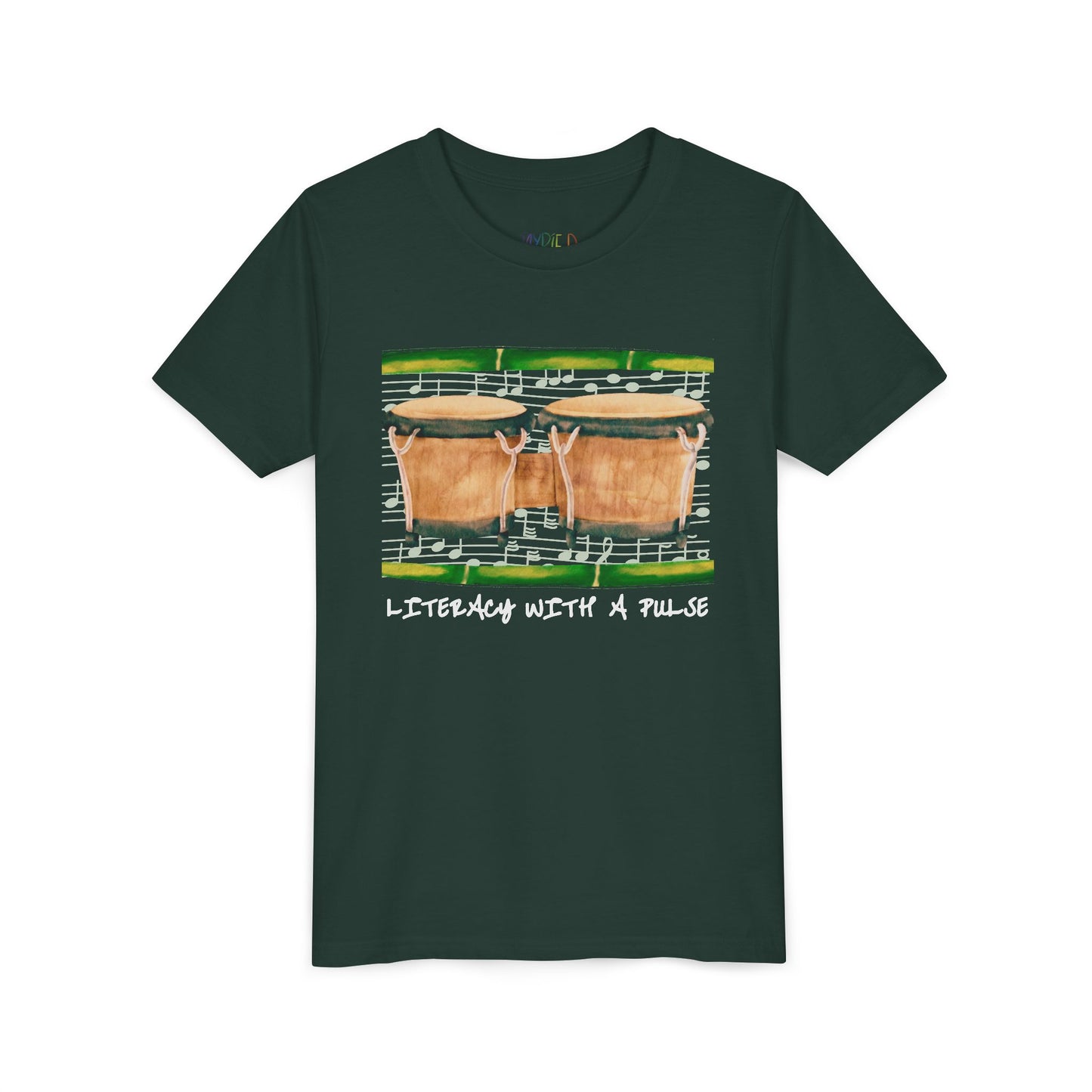 Youth Literacy With a Pulse Tee – Bongo Drum Shirt for Rhythm-Loving Readers