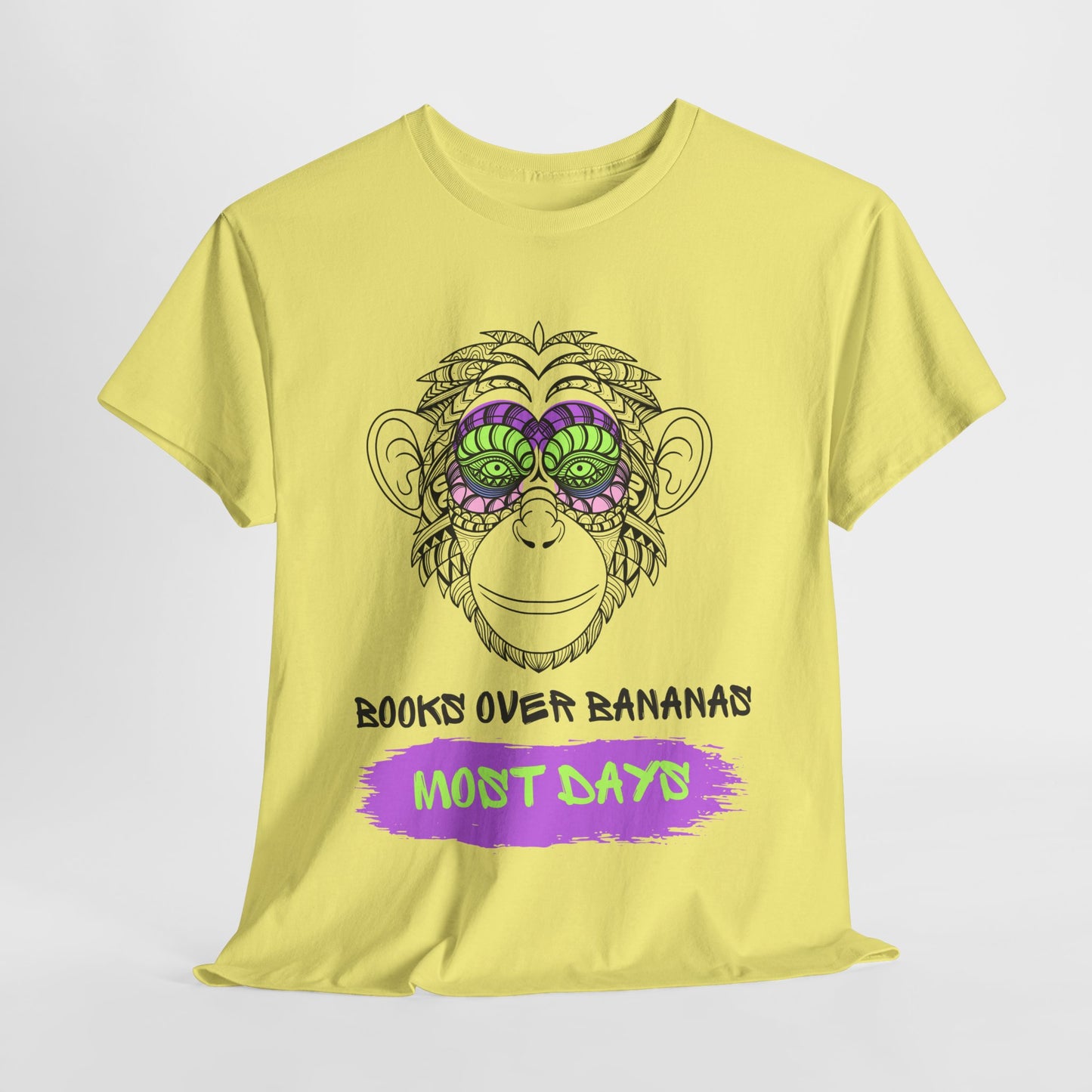 Teen/Adult Unisex – Books Over Bananas (Most Days) Tee – Funny Gift for Readers with a Wild Side
