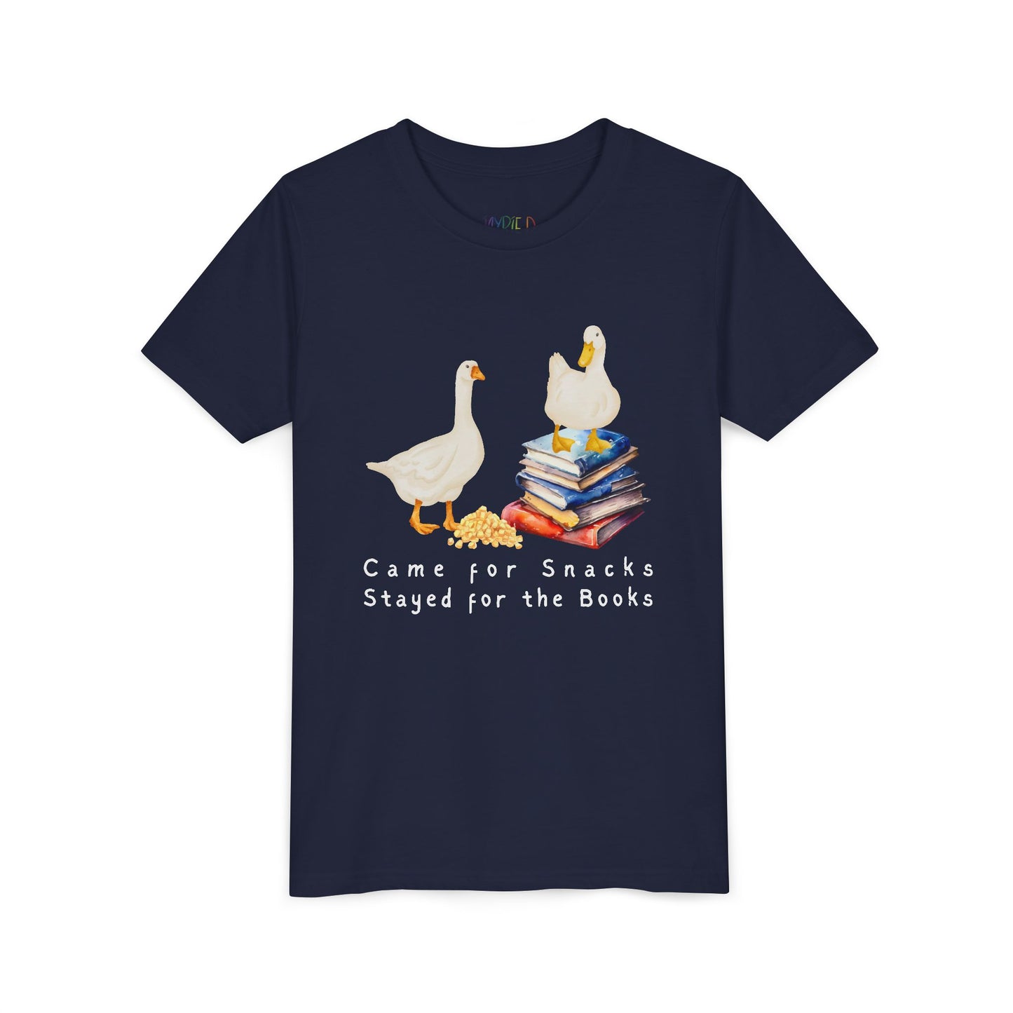 Youth Came for Snacks, Stayed for the Books Tee – Funny Duck Shirt for Hungry Little Readers