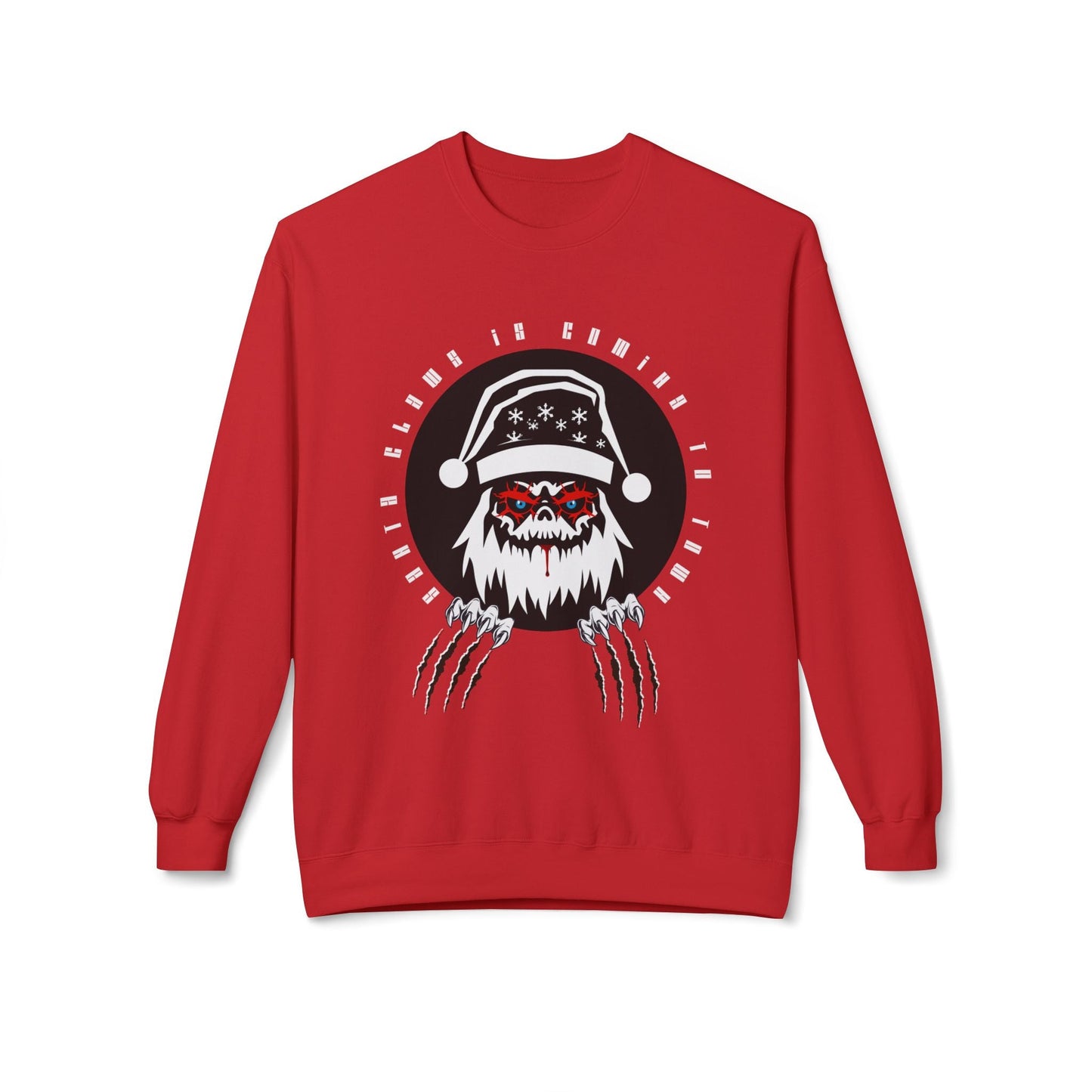 Teen/Adult Unisex Santa Claws Is Coming to Town Sweatshirt â€“ Horror Holiday Monster Design Printify