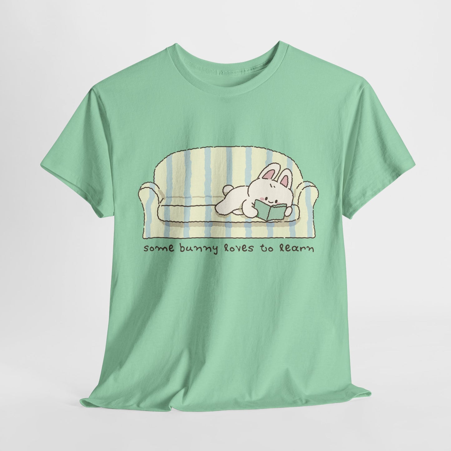 Teen/Adult Unisex “Some Bunny Loves to Learn” Reading Rabbit Tee – Cozy Book Lover Gift