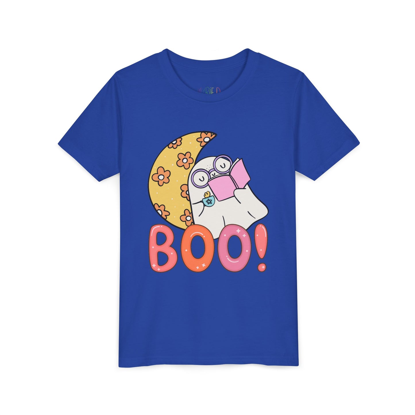 Youth Halloween "Boo!" Ghost Reader Tee – Spooky Cute Bookish Shirt
