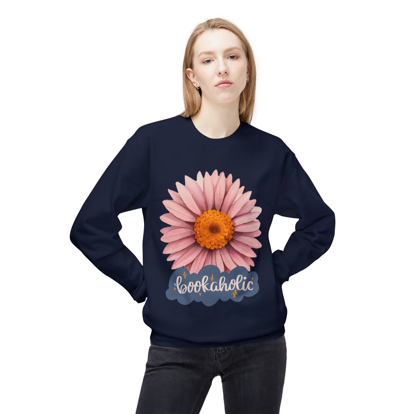 Teen/Adult Unisex Bookaholic Sweatshirt, Floral Book Lover Crewneck for Readers in Bloom