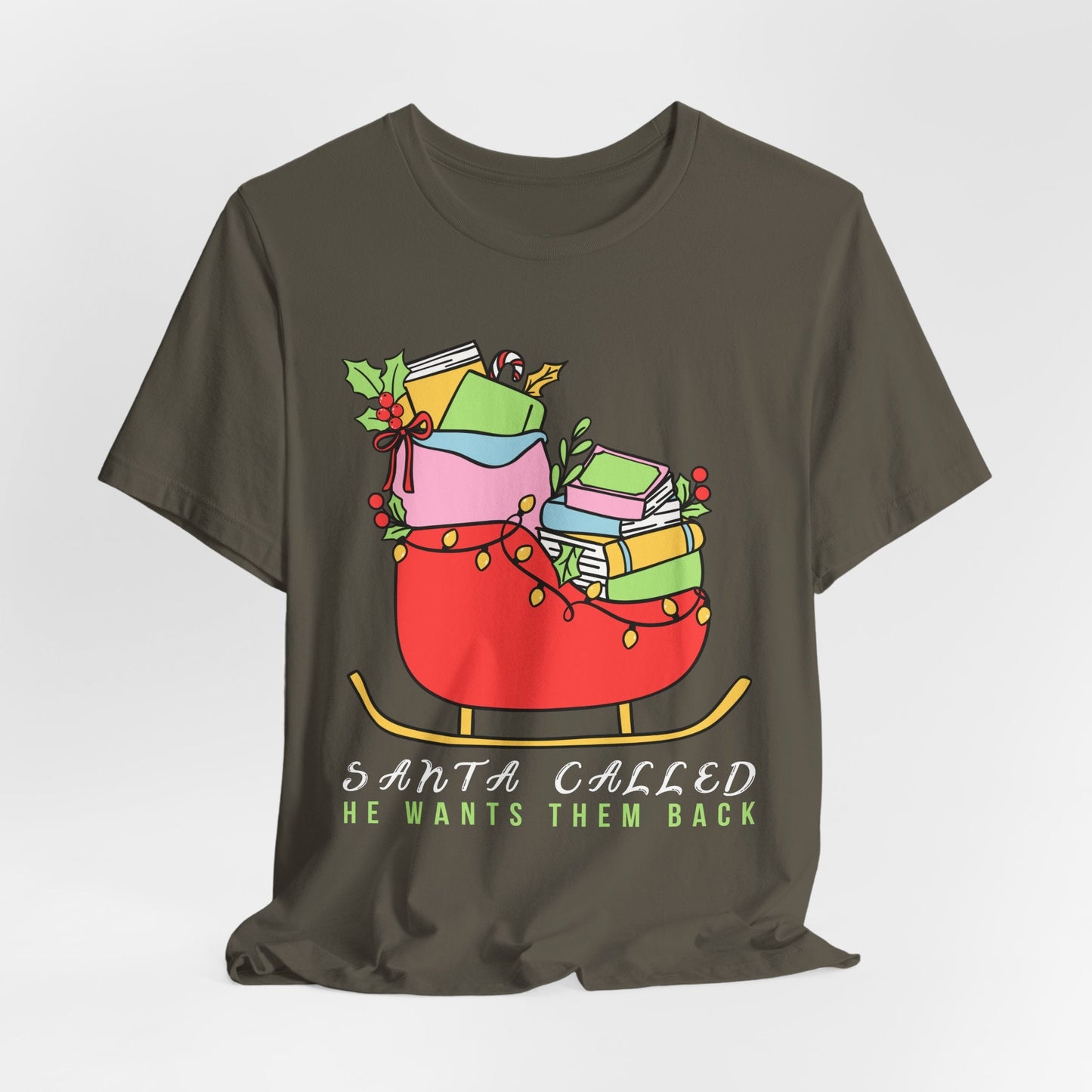 Teen/Adult Unisex Santa Called T-Shirt â€“ Book Lover Sleigh Design Printify