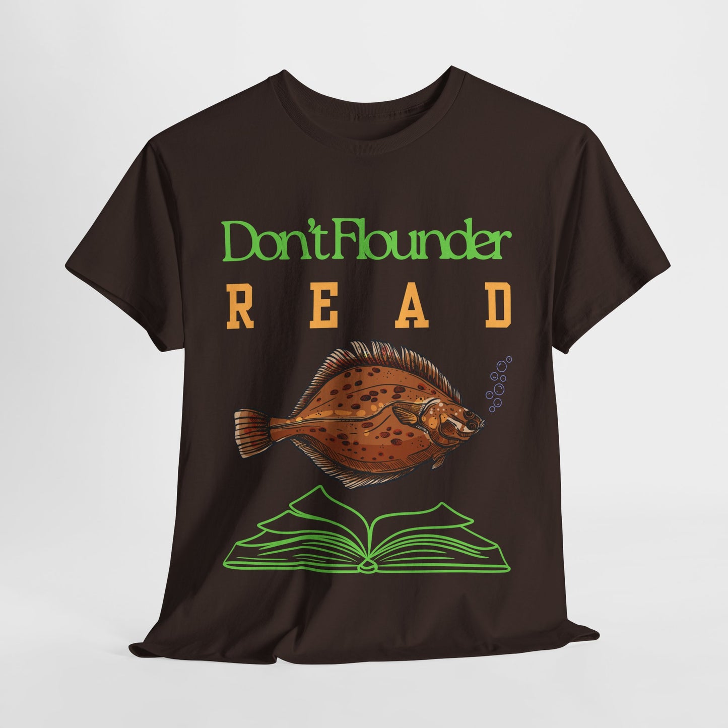 Teen/Adult Unisex Don’t Flounder Read Tee – Funny Fish Pun Shirt for Book Lovers