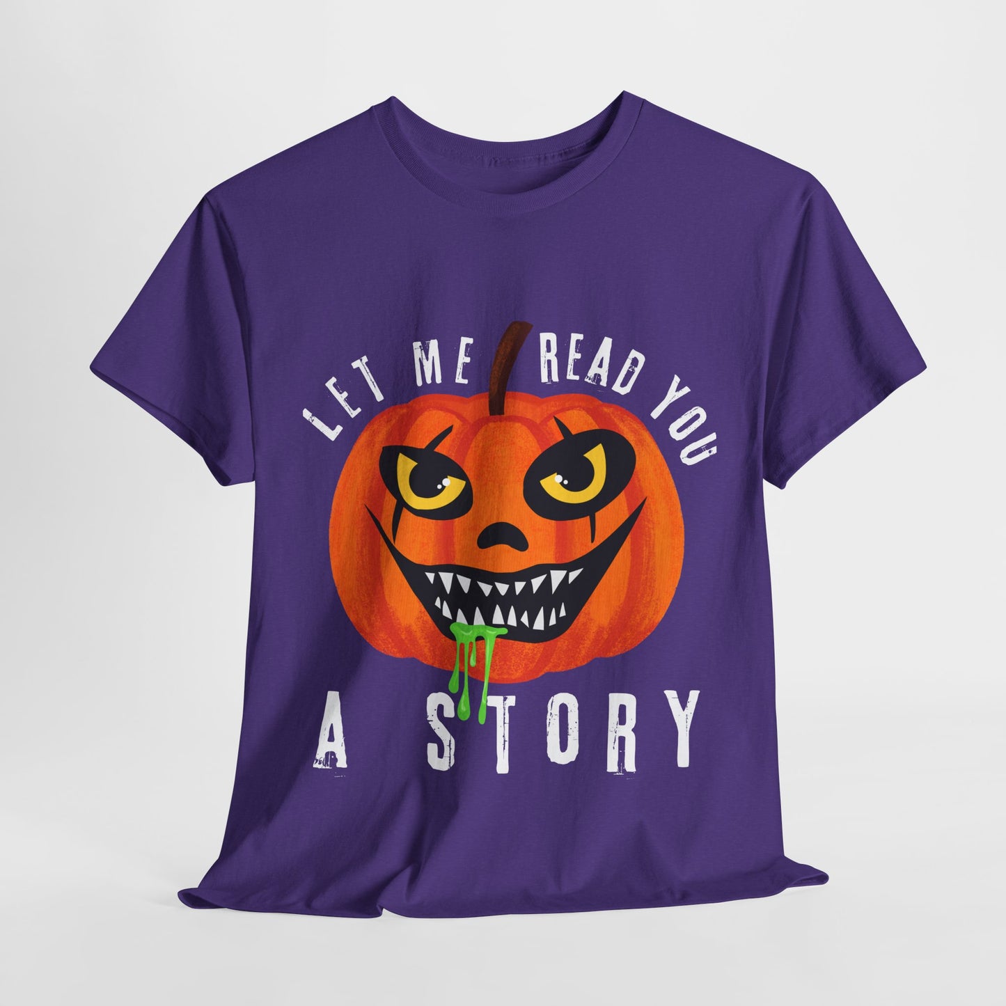 Teen/Adult Unisex Creepy Pumpkin "Let Me Read You a Story" T-Shirt – Spooky Halloween Reader Tee