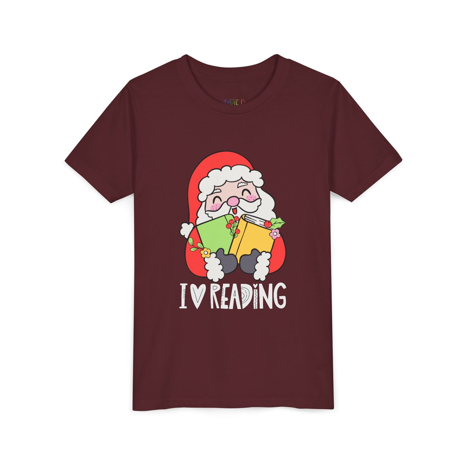 Youth I Love Reading T-Shirt â€“ Cute Santa Design Printify