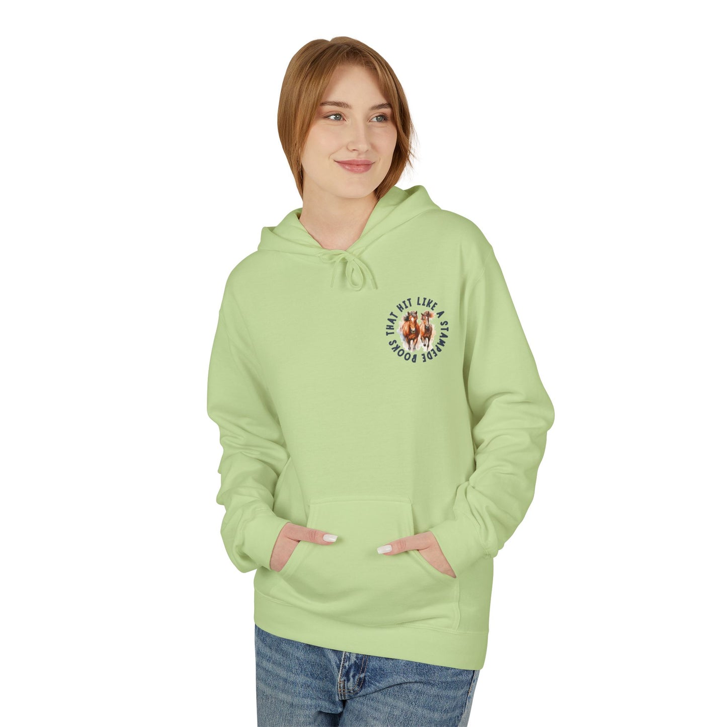 Teen/Adult Unisex Books That Hit Like a Stampede Western Hoodie