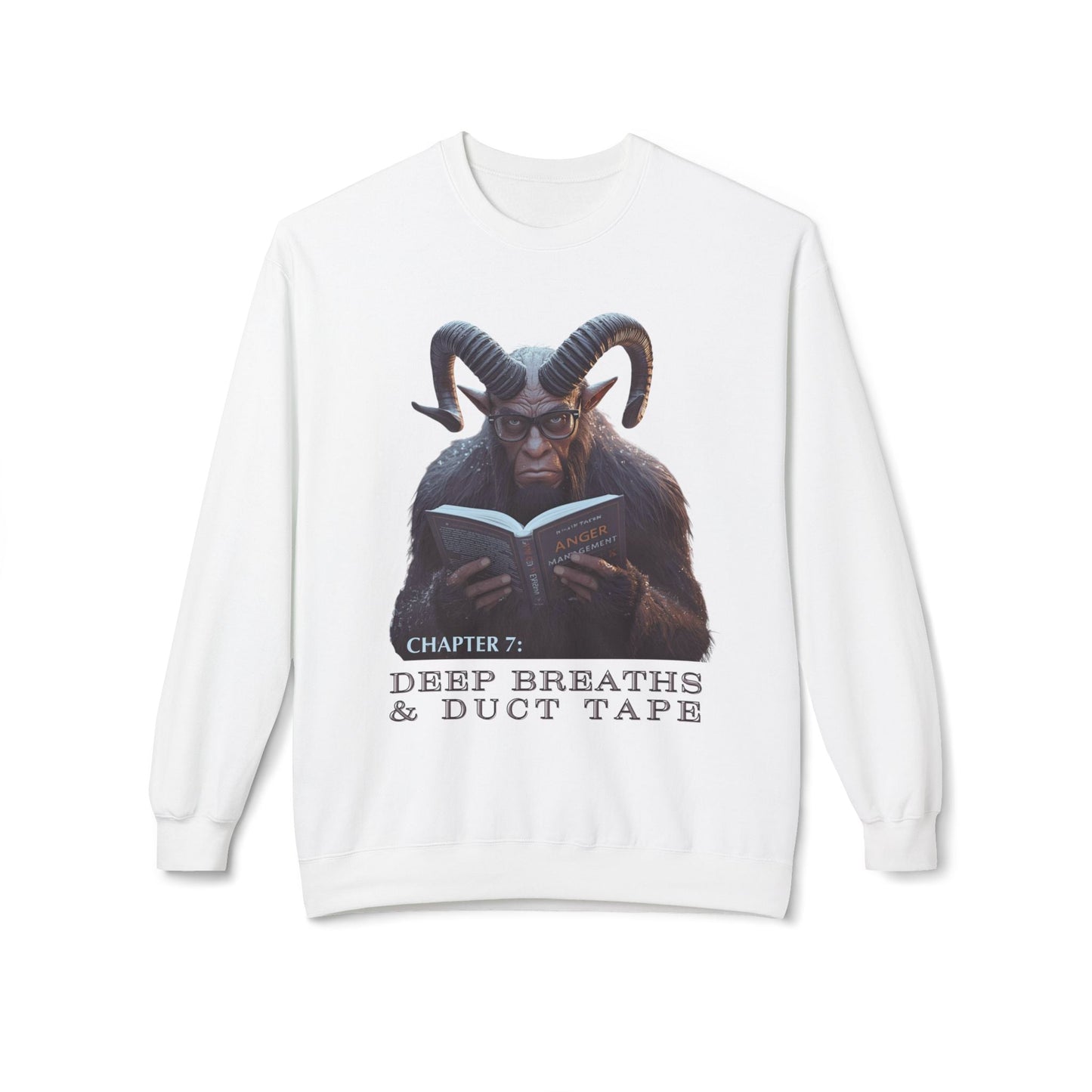 Teen/Adult Unisex Deep Breaths and Duct Tape Krampus Sweatshirt â€“ Funny Holiday Anger Management Design Printify