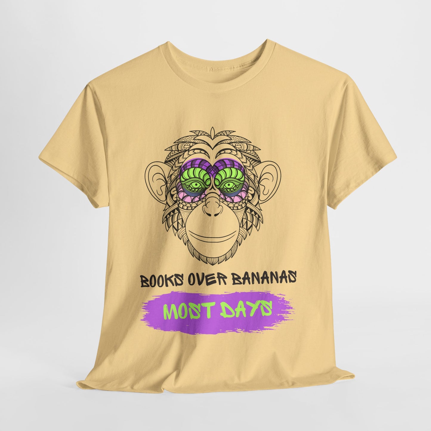 Teen/Adult Unisex – Books Over Bananas (Most Days) Tee – Funny Gift for Readers with a Wild Side