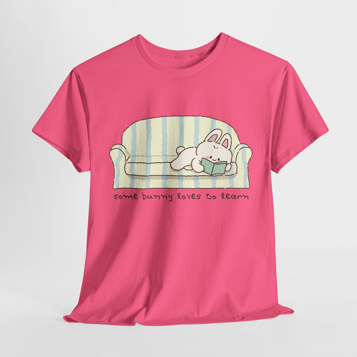 Teen/Adult Unisex “Some Bunny Loves to Learn” Reading Rabbit Tee – Cozy Book Lover Gift