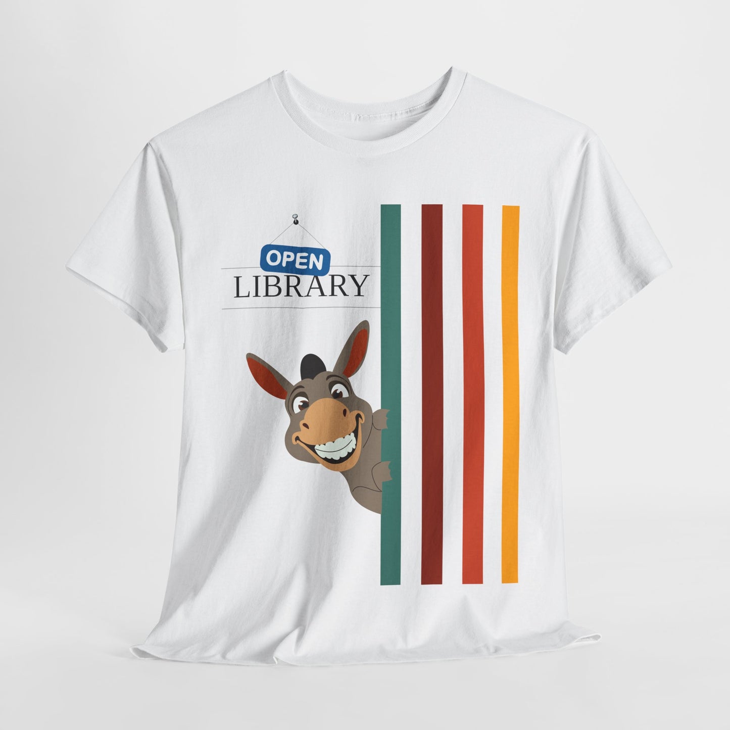 Teen/Adult Unisex Donkey Dell “Open Library” T-Shirt – Fun Literacy & Reading Graphic Tee