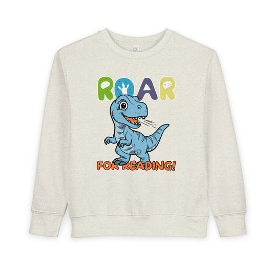 Toddler Roar for Reading Sweatshirt – Dinosaur Reading Crewneck for Little Book Explorers