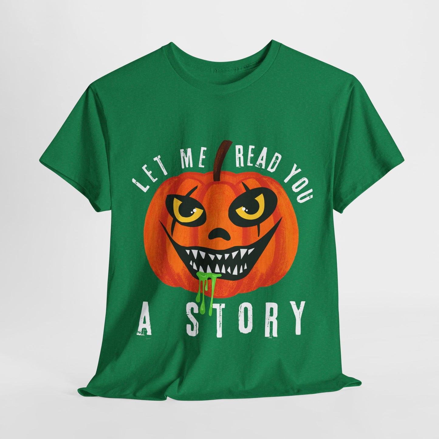 Teen/Adult Unisex Creepy Pumpkin "Let Me Read You a Story" T-Shirt – Spooky Halloween Reader Tee