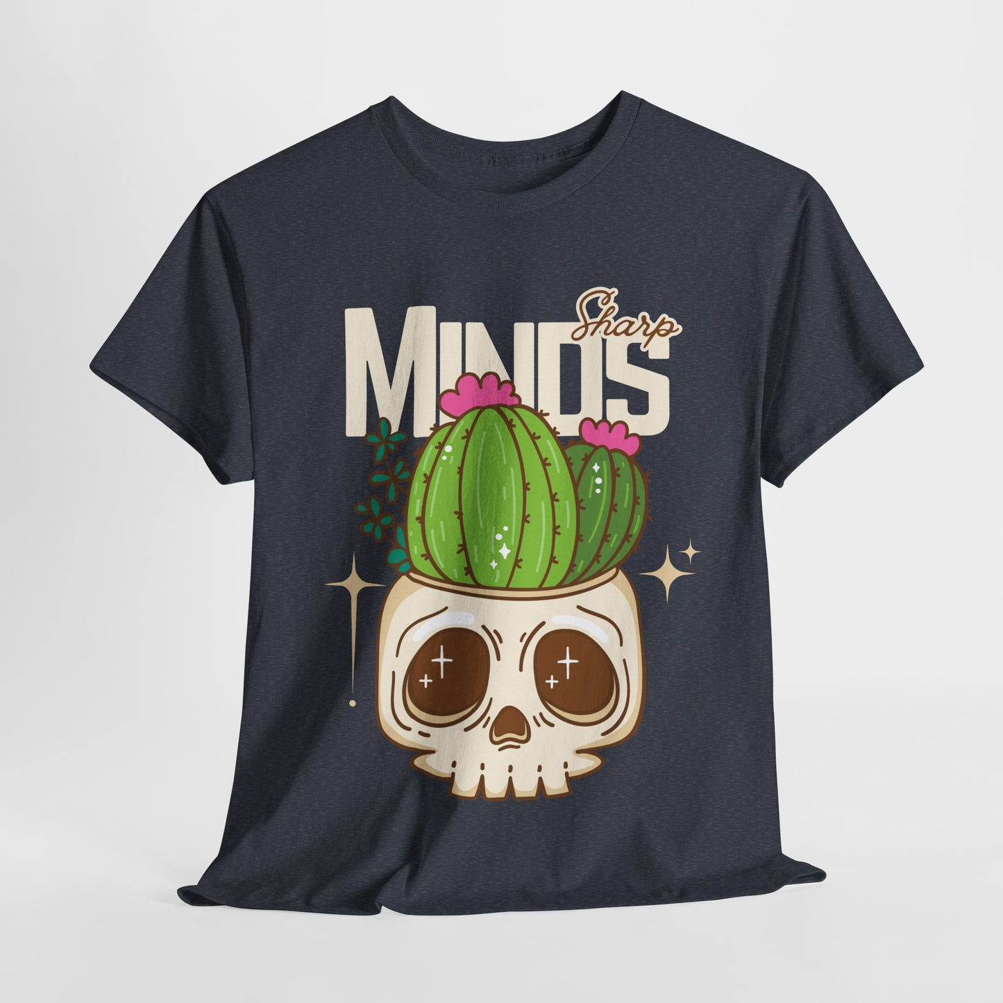 Teen/Adult Unisex "Sharp Minds" Skull & Cactus Graphic T-Shirt – Bold Bookish Style Tee