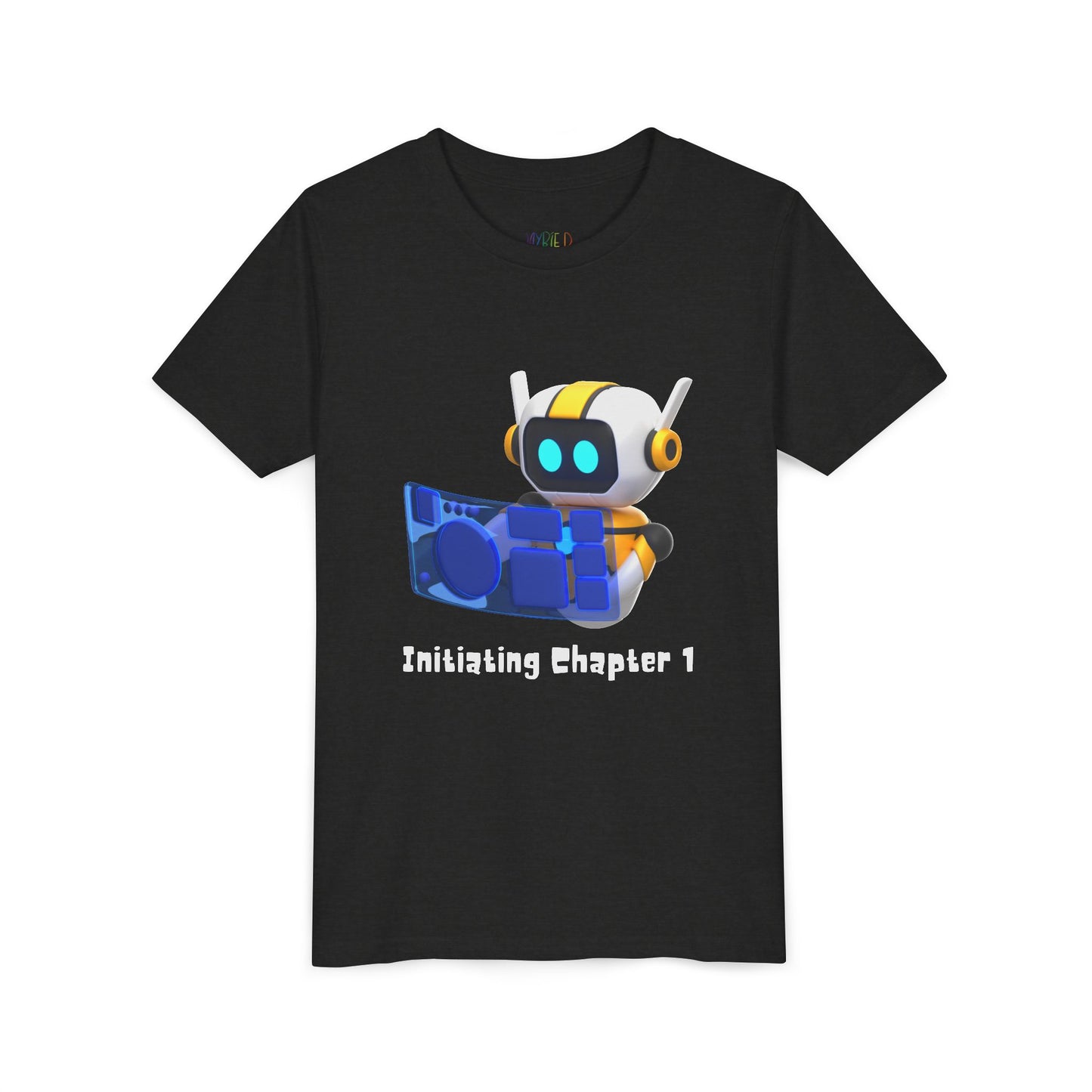 Youth Initiating Chapter 1 Tee – Robot Reading Adventure Shirt, A fun first chapter for future book lovers and digital dreamers alike.