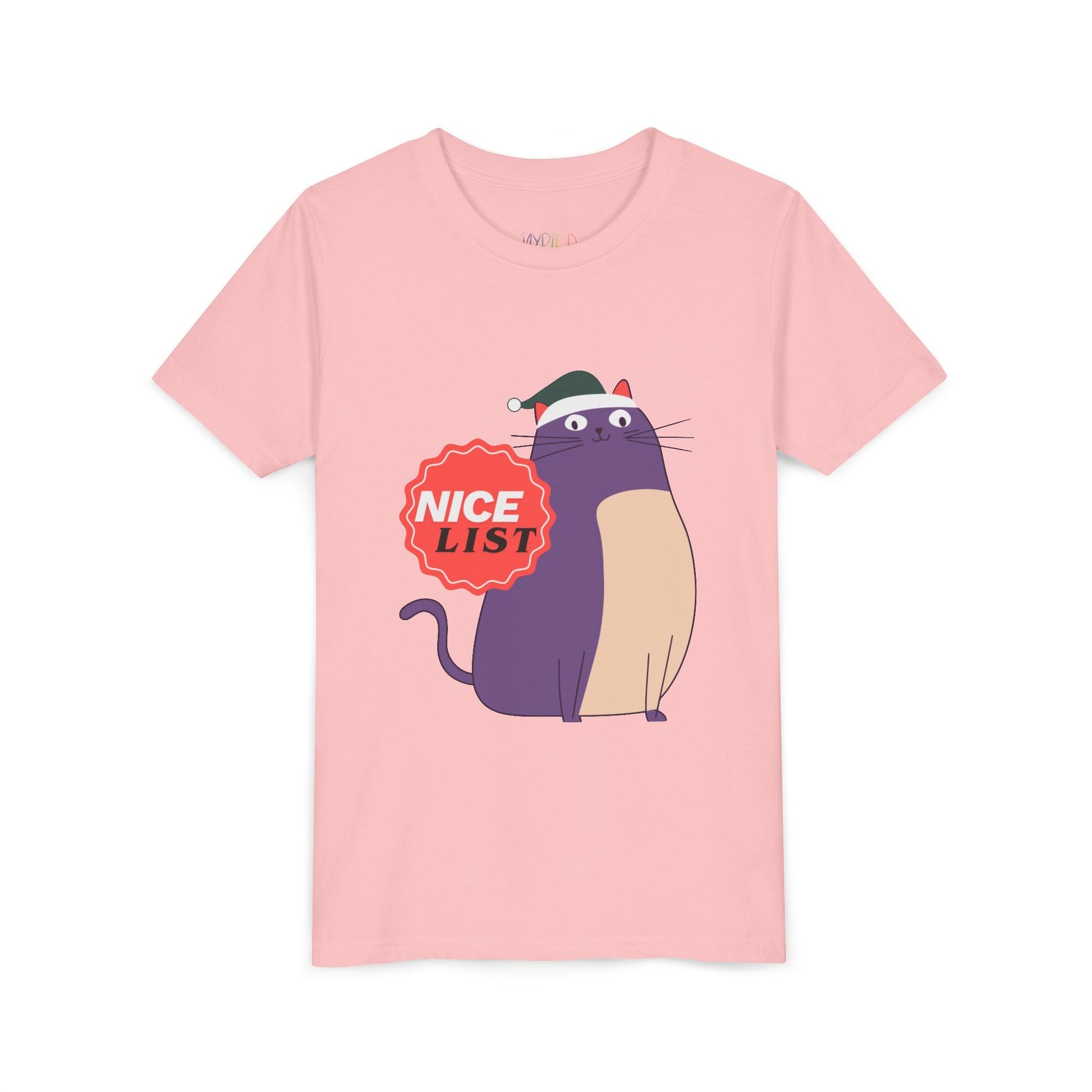 Youth Nice List T-Shirt â€“ Holiday Cat Design Printify