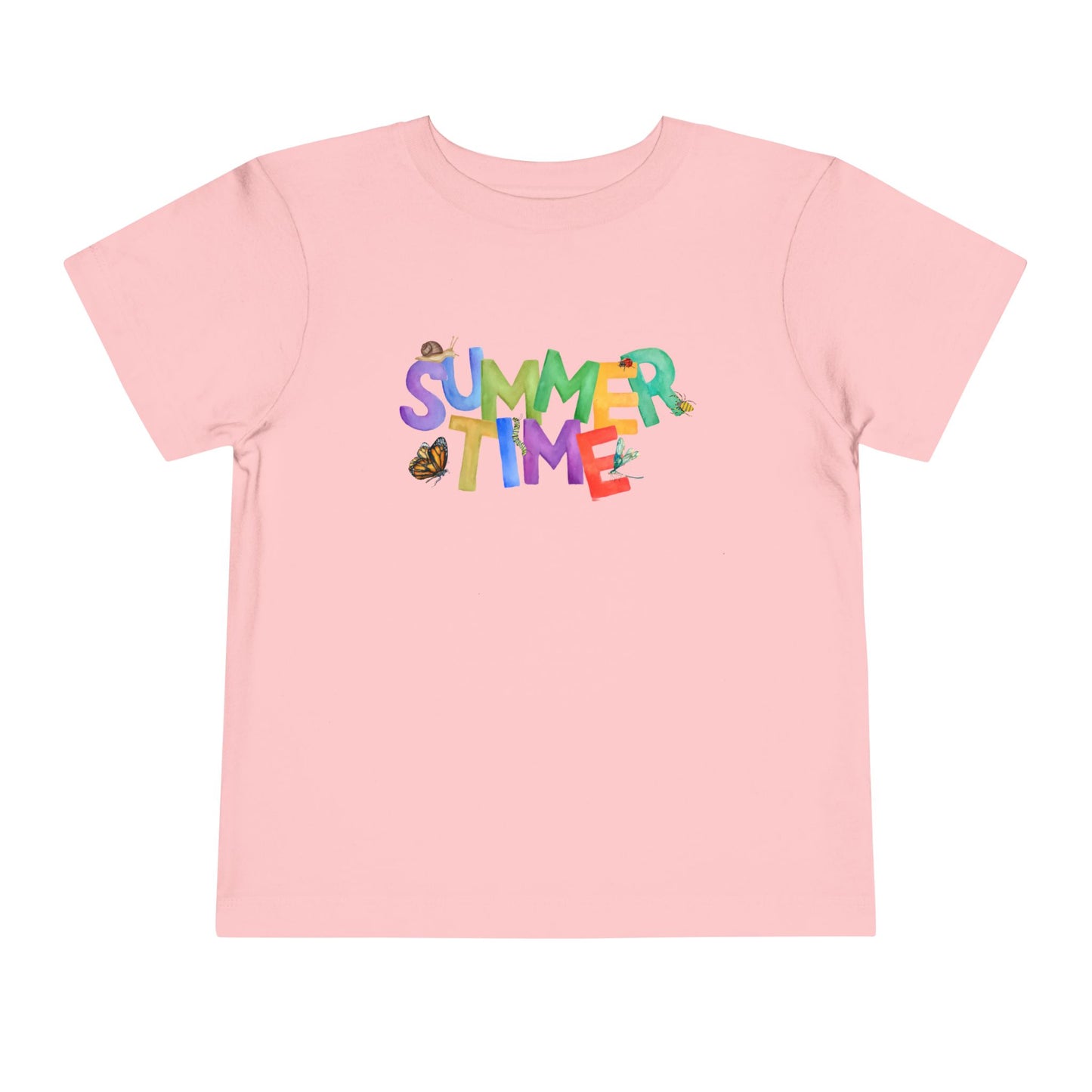 Pink t-shirt with 'SUMMER TIME' text and a variety of bugs 