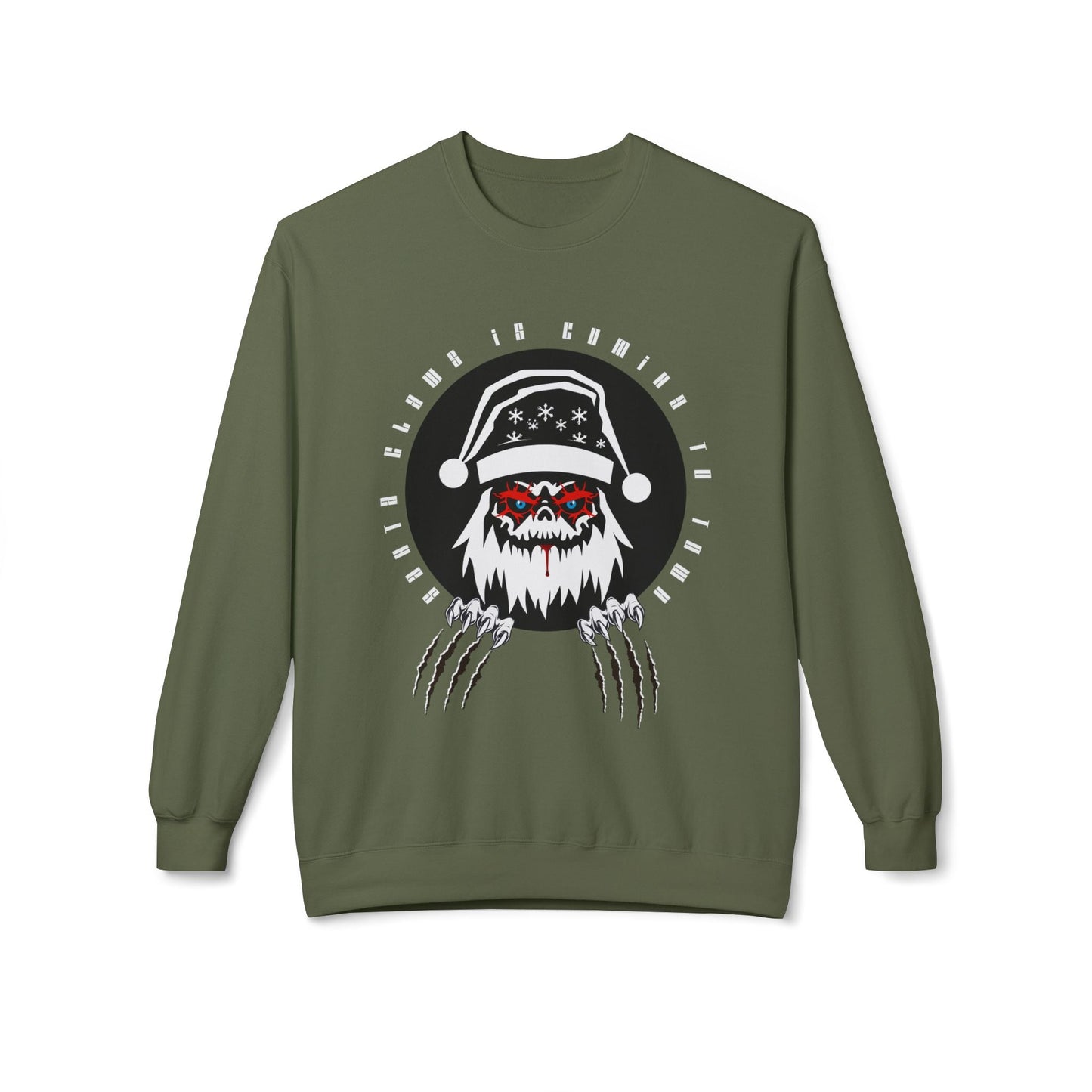 Teen/Adult Unisex Santa Claws Is Coming to Town Sweatshirt â€“ Horror Holiday Monster Design Printify