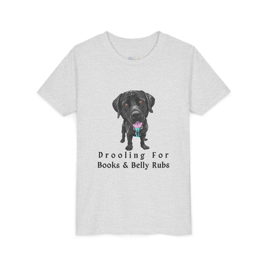 Youth Drooling for Books & Belly Rubs T-Shirt – Perfect for Dog-Loving Readers