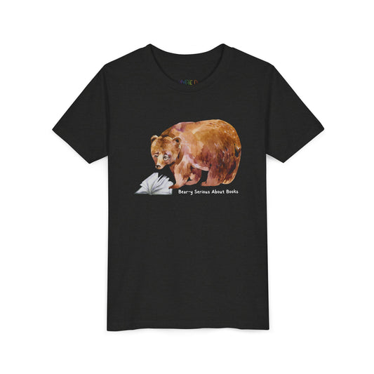 Youth Bear-y Serious About Books Tee – Funny Bear Shirt for Book-Loving Kids