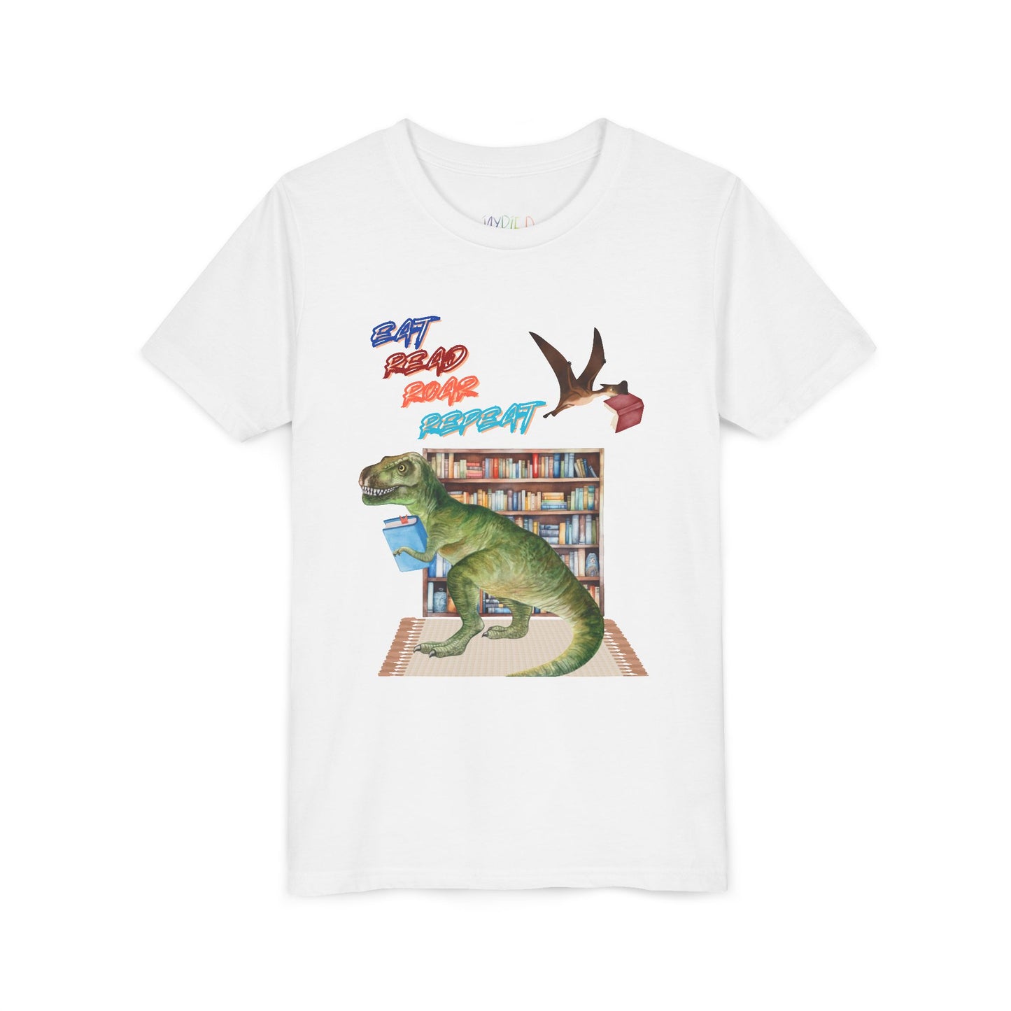 Youth Eat Read Roar Repeat Tee – Dino Book Lover Shirt for Relentless Readers