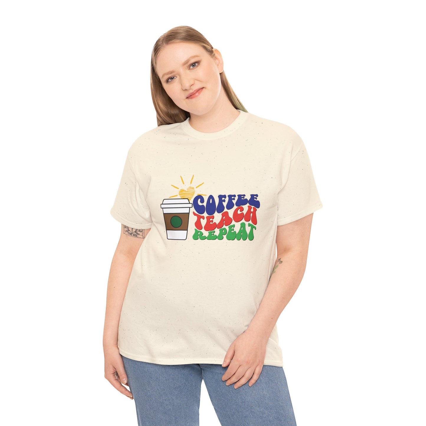 Teen/Adult Unisex Coffee. Teach. Repeat. Tee â€“ Groovy Retro Shirt for Teachers