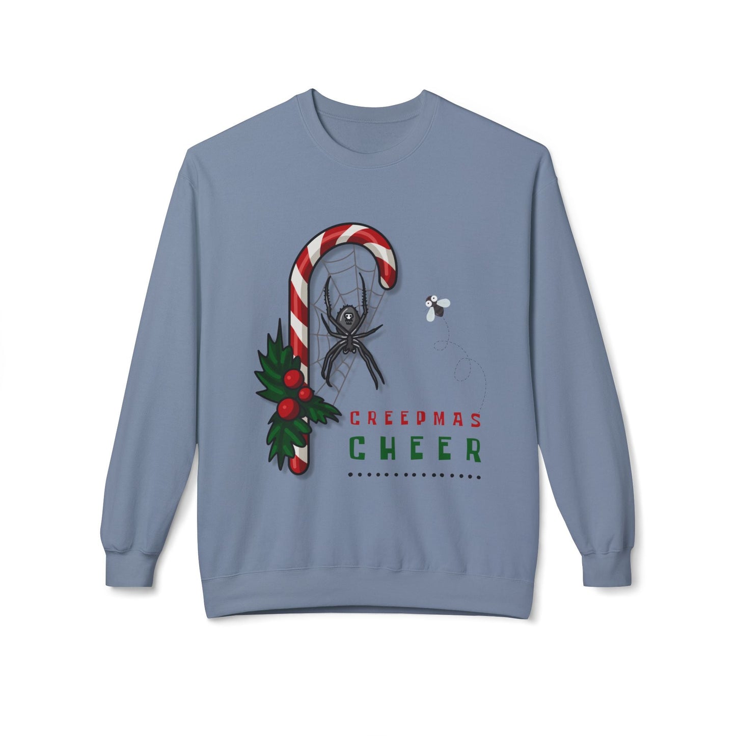 Teen/Adult Unisex Creepmas Cheer Sweatshirt â€“ Spooky Candy Cane & Spider Holiday Design Printify