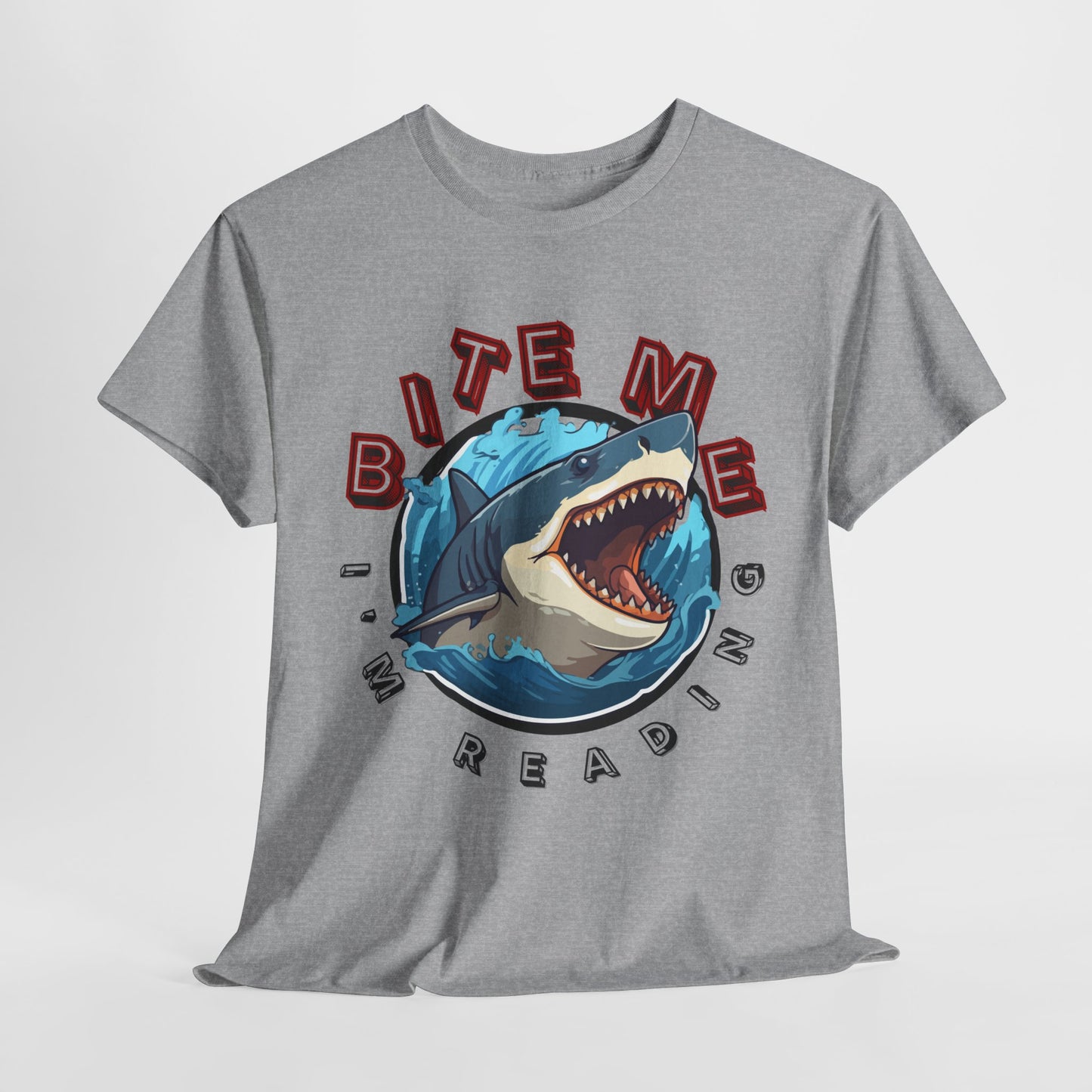 Teen/Adult Unisex Bite Me I'm Reading Tee – Shark Shirt for Fierce Bookworms