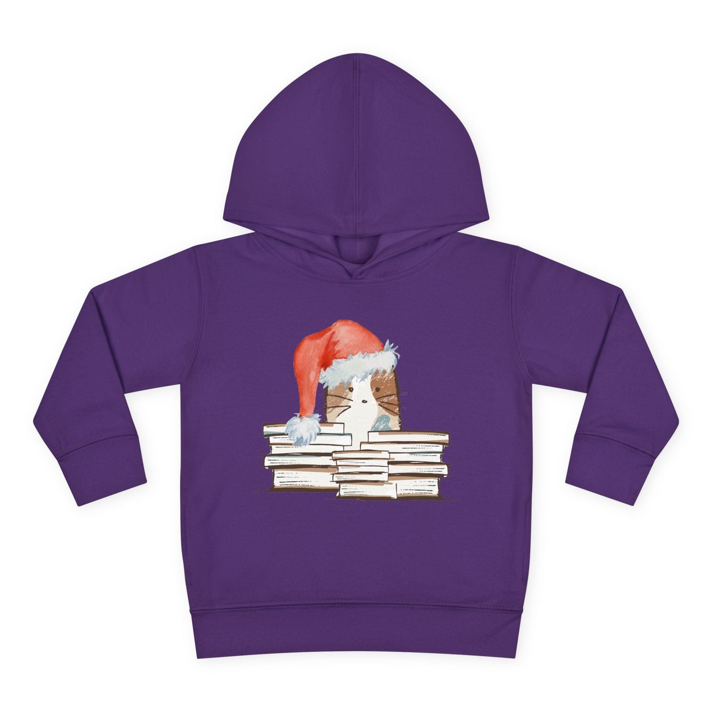 Toddler Santa Kitty Hoodie â€“ Holiday Book Stack Design Printify