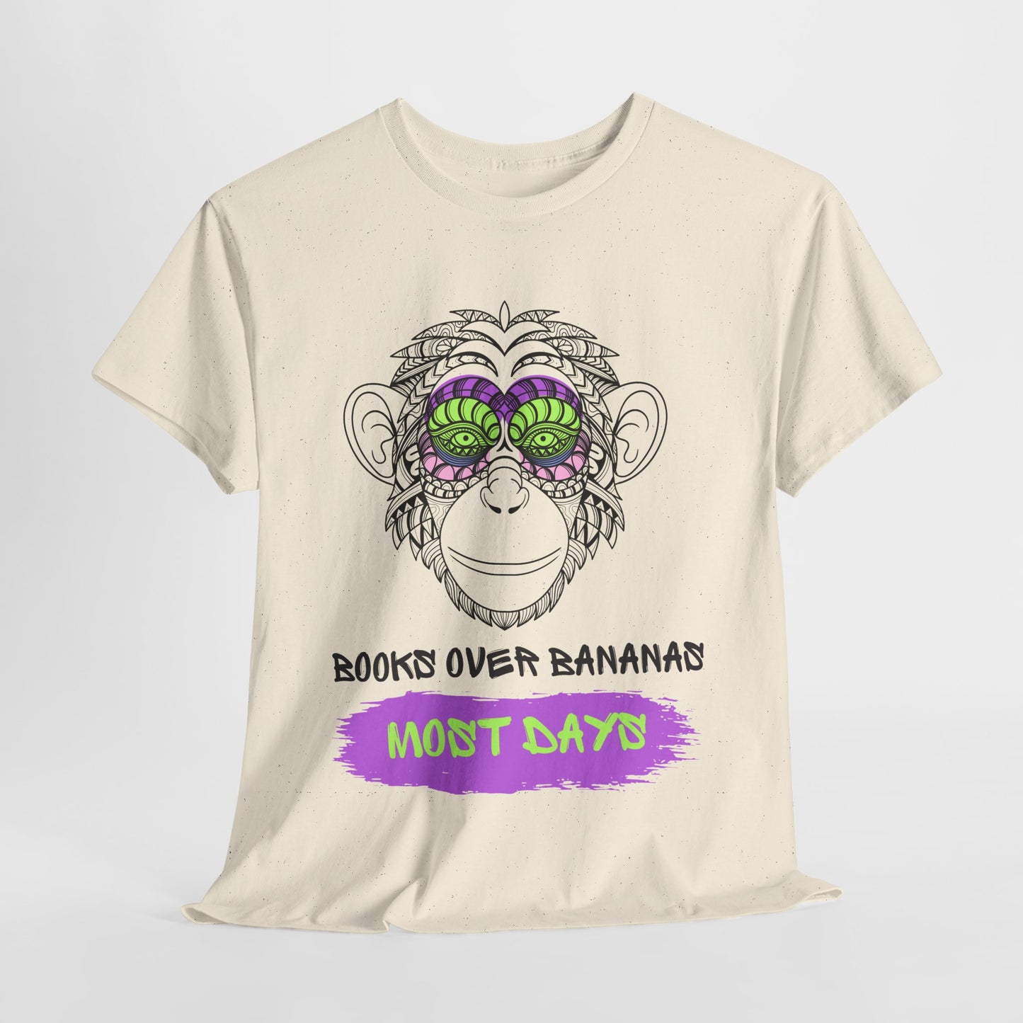 Teen/Adult Unisex – Books Over Bananas (Most Days) Tee – Funny Gift for Readers with a Wild Side