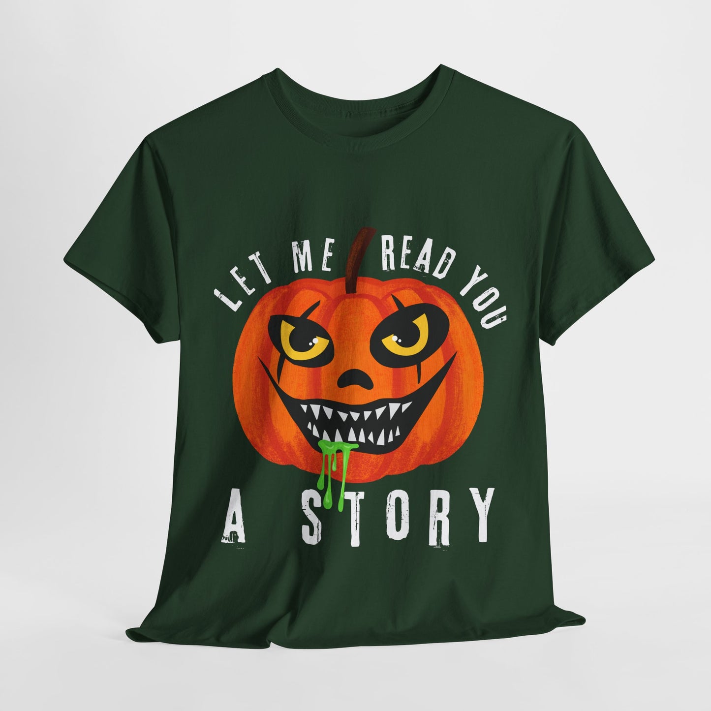 Teen/Adult Unisex Creepy Pumpkin "Let Me Read You a Story" T-Shirt – Spooky Halloween Reader Tee