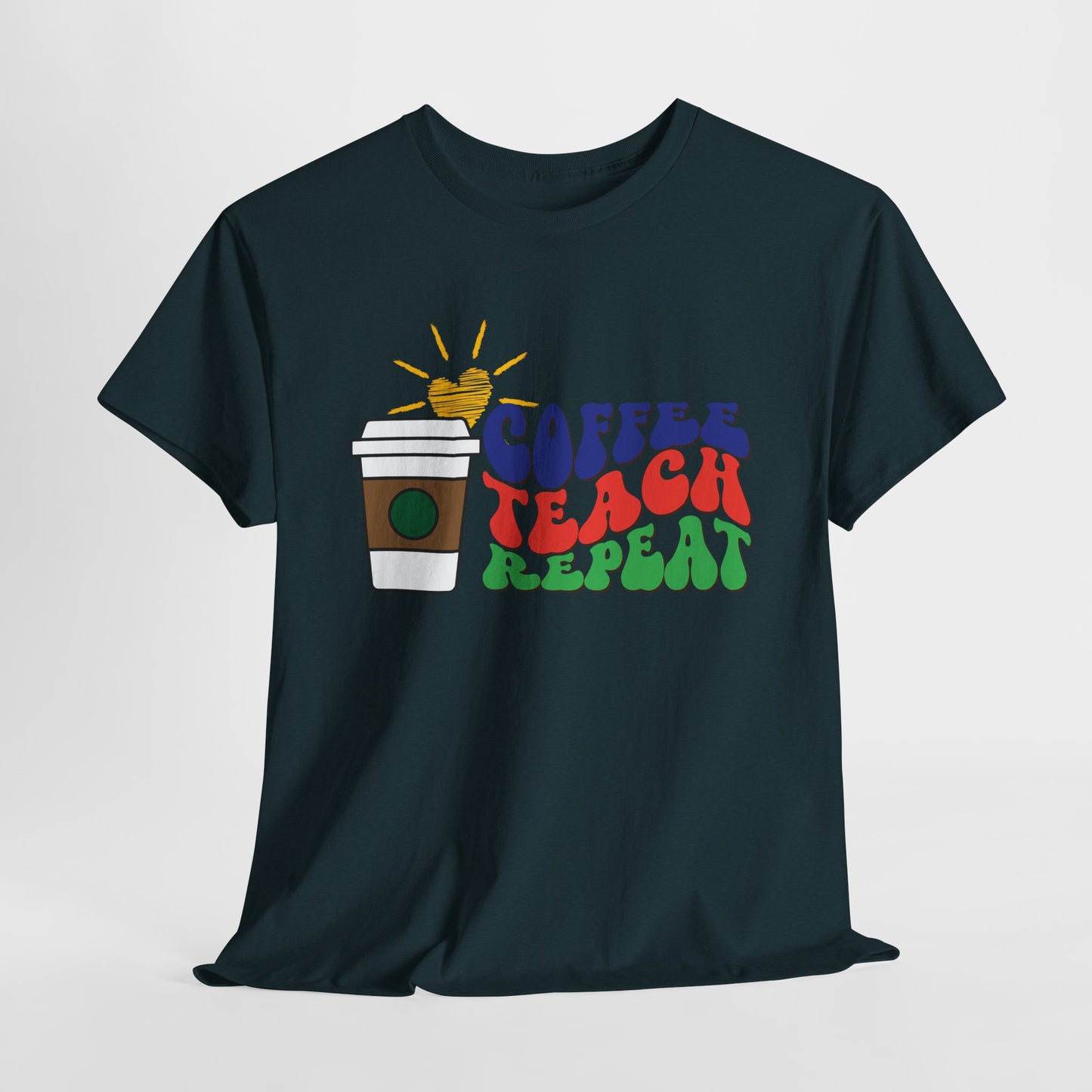 Teen/Adult Unisex Coffee. Teach. Repeat. Tee – Groovy Retro Shirt for Teachers