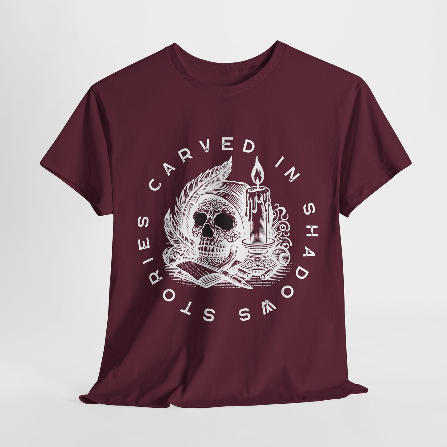Teen/Adult Unisex Stories Carved in Shadows T-Shirt – Gothic Horror Reader Tee