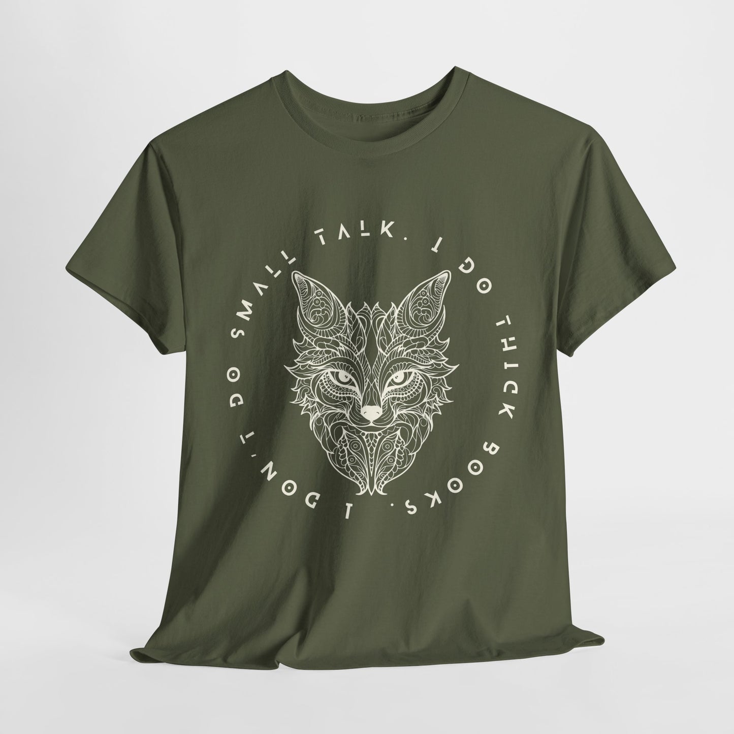 Teen/Adult Unisex – No Small Talk Fox Tee – Thick Books, Deep Reads Statement Shirt