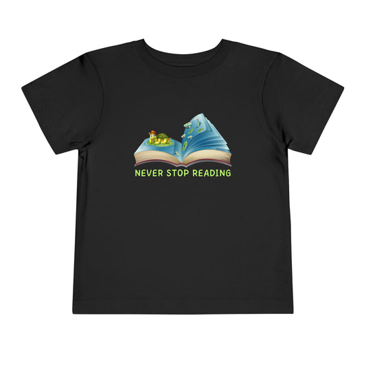 Toddler Never Stop Reading Tee – Bookworm-Inspired Shirt for Little Readers