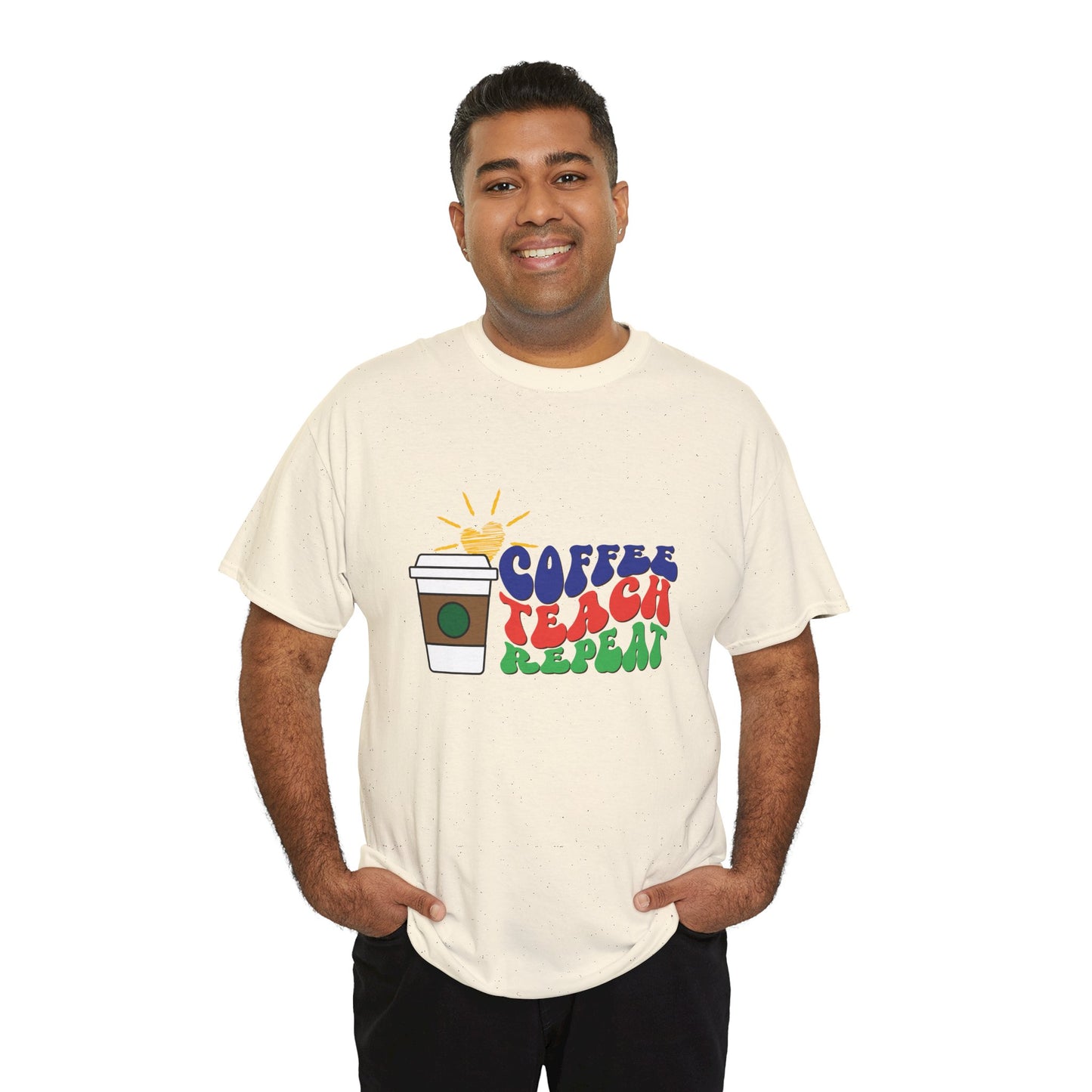 Teen/Adult Unisex Coffee. Teach. Repeat. Tee â€“ Groovy Retro Shirt for Teachers