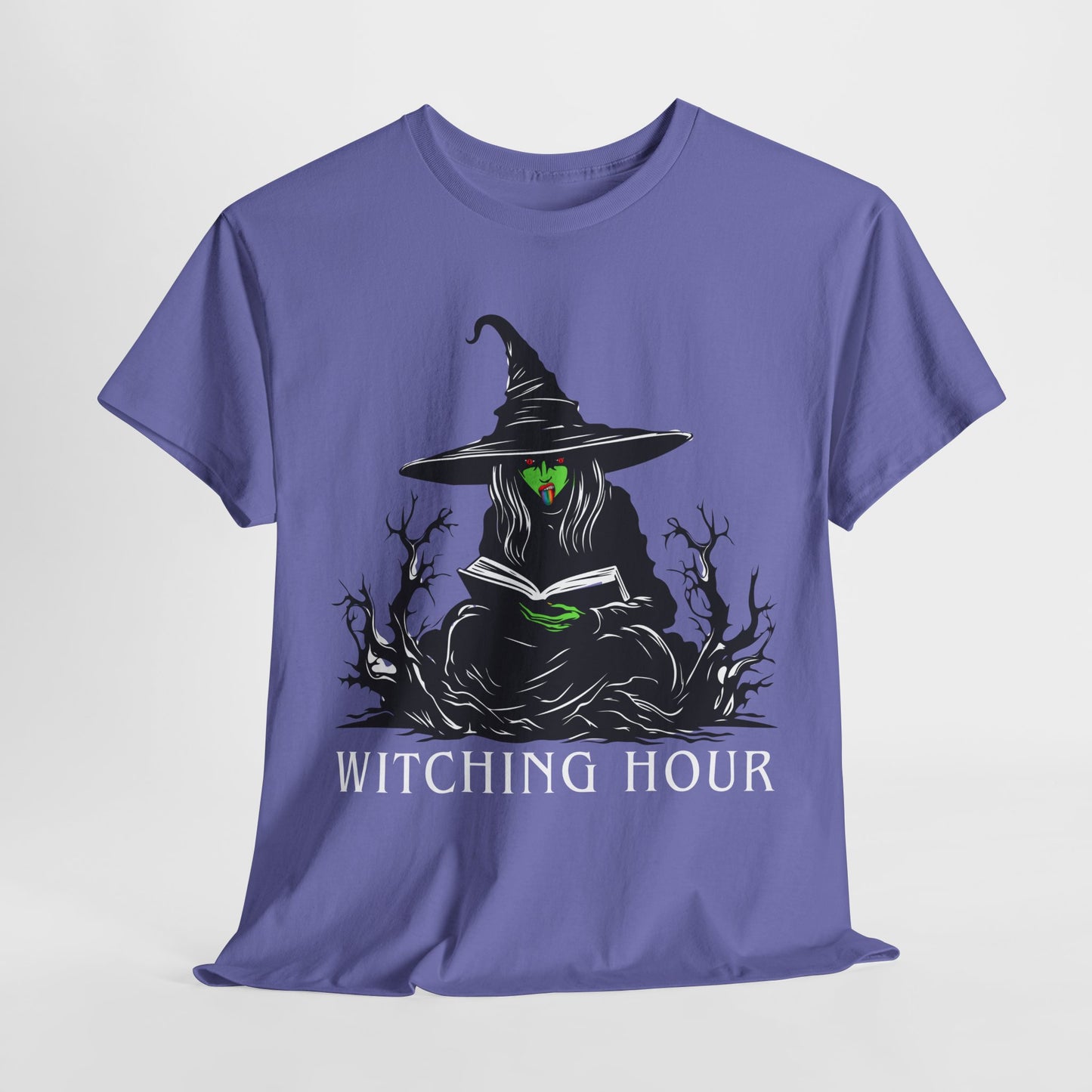 Teen/Adult Unisex Witching Hour T-Shirt – Spooky Reading Witch Graphic Tee