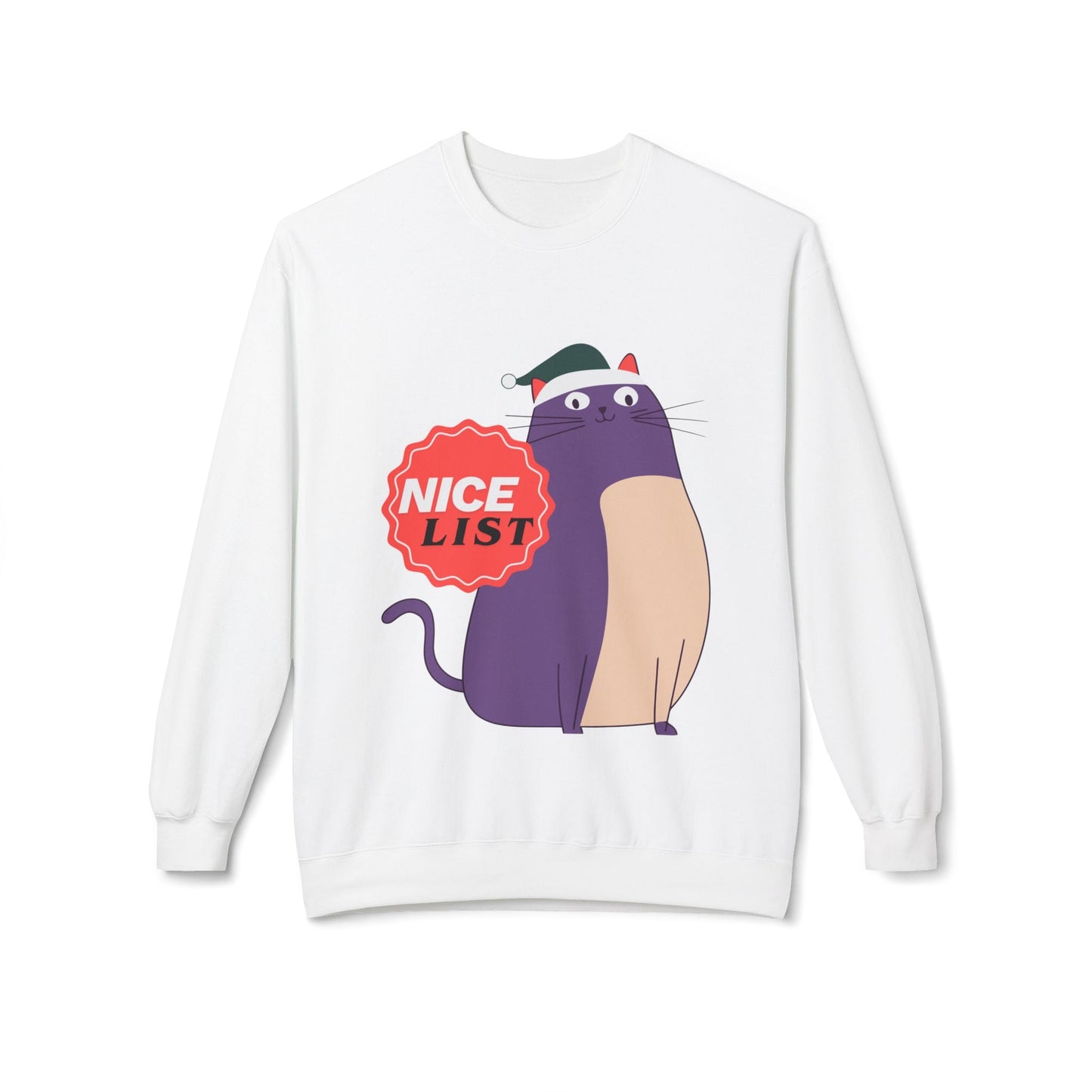 Teen/Adult Unisex Nice List Cat Sweatshirt â€“ Festive Holiday Kitty Design Printify