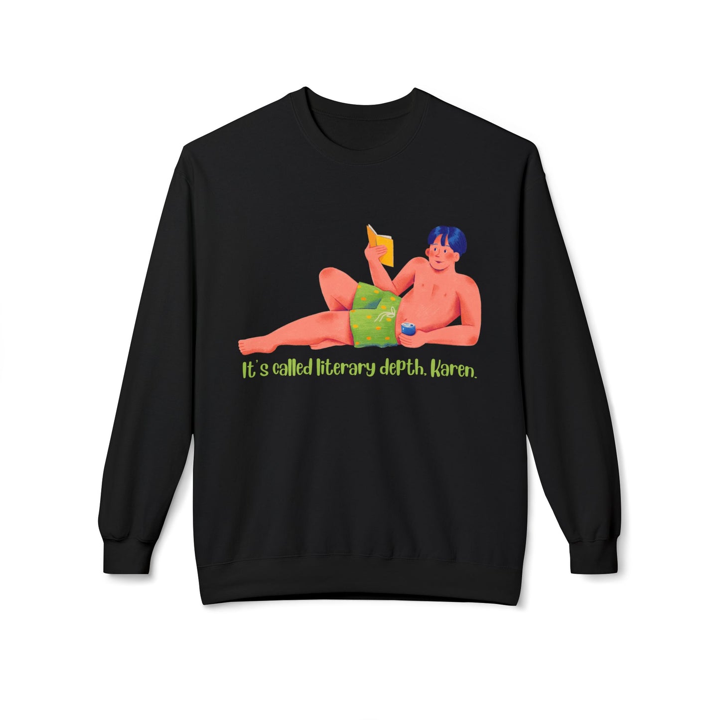 Teen/Adult Unisex Literary Depth Sweatshirt – Funny Bookish Humor Crewneck (“It’s called literary depth, Karen.”)