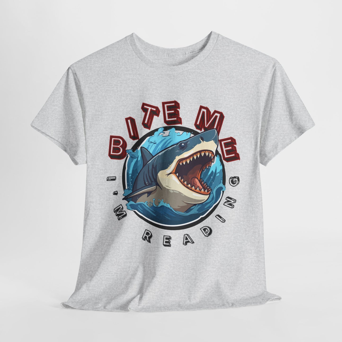 Teen/Adult Unisex Bite Me I'm Reading Tee – Shark Shirt for Fierce Bookworms
