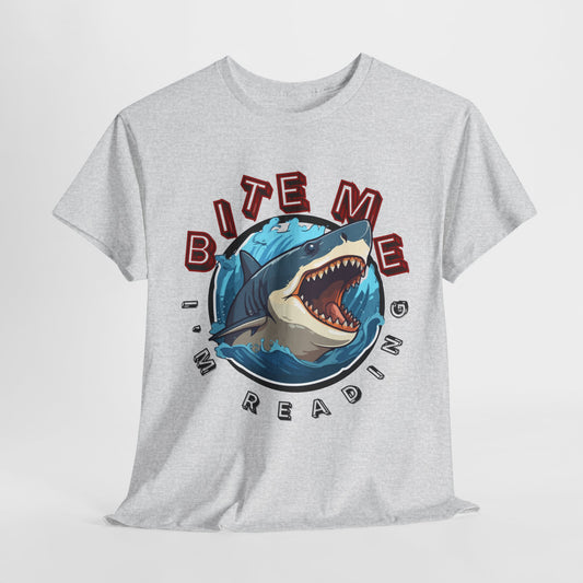 Teen/Adult Unisex Bite Me I'm Reading Tee – Shark Shirt for Fierce Bookworms