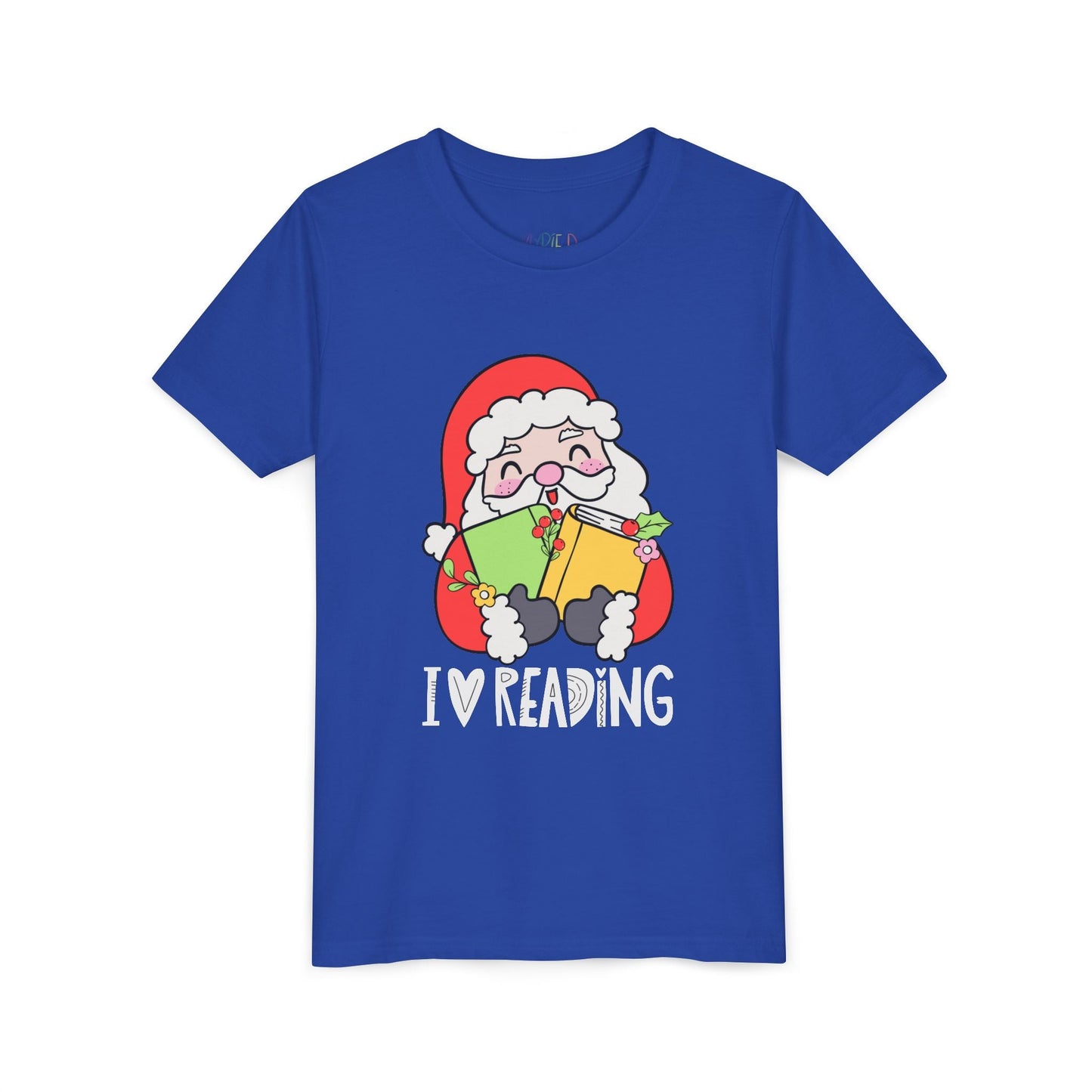 Youth I Love Reading T-Shirt â€“ Cute Santa Design Printify