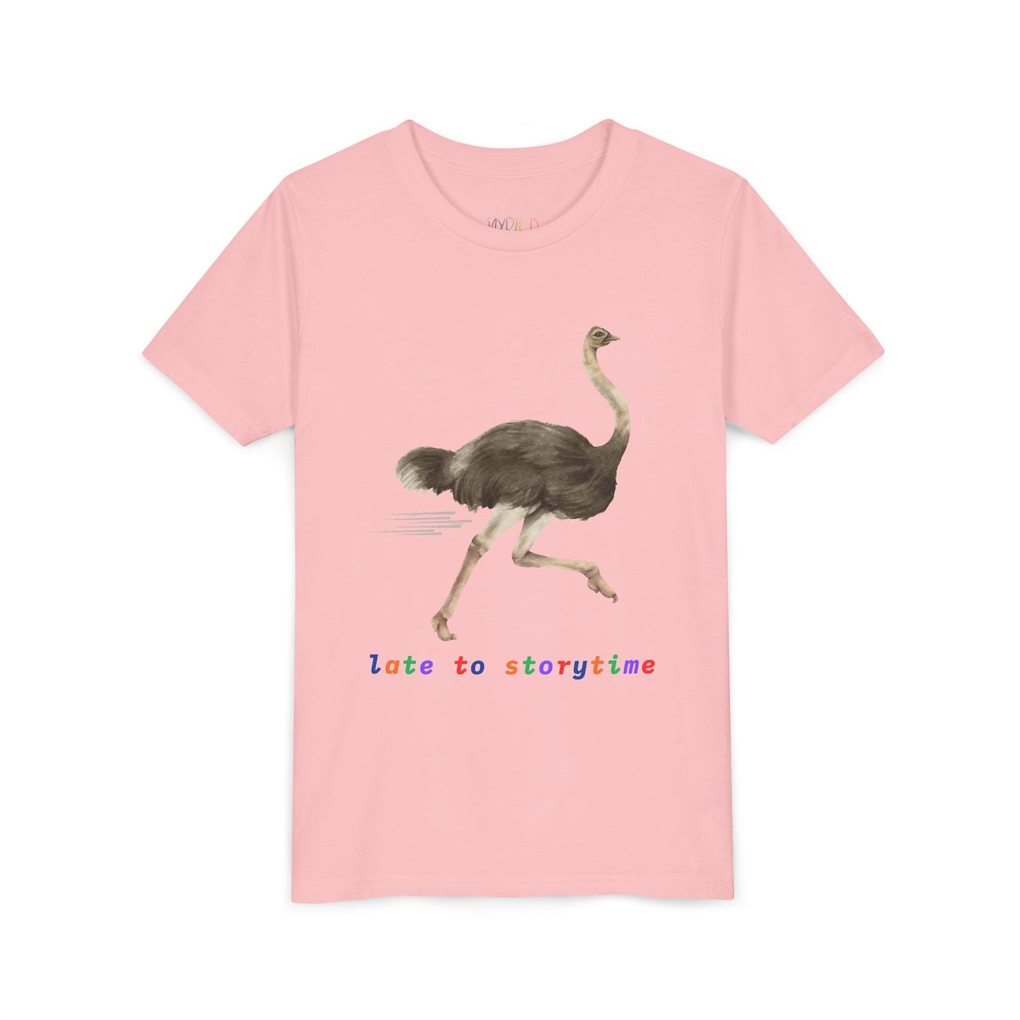 Youth Late to Storytime Tee – Funny Ostrich Shirt for Bookish Speedsters